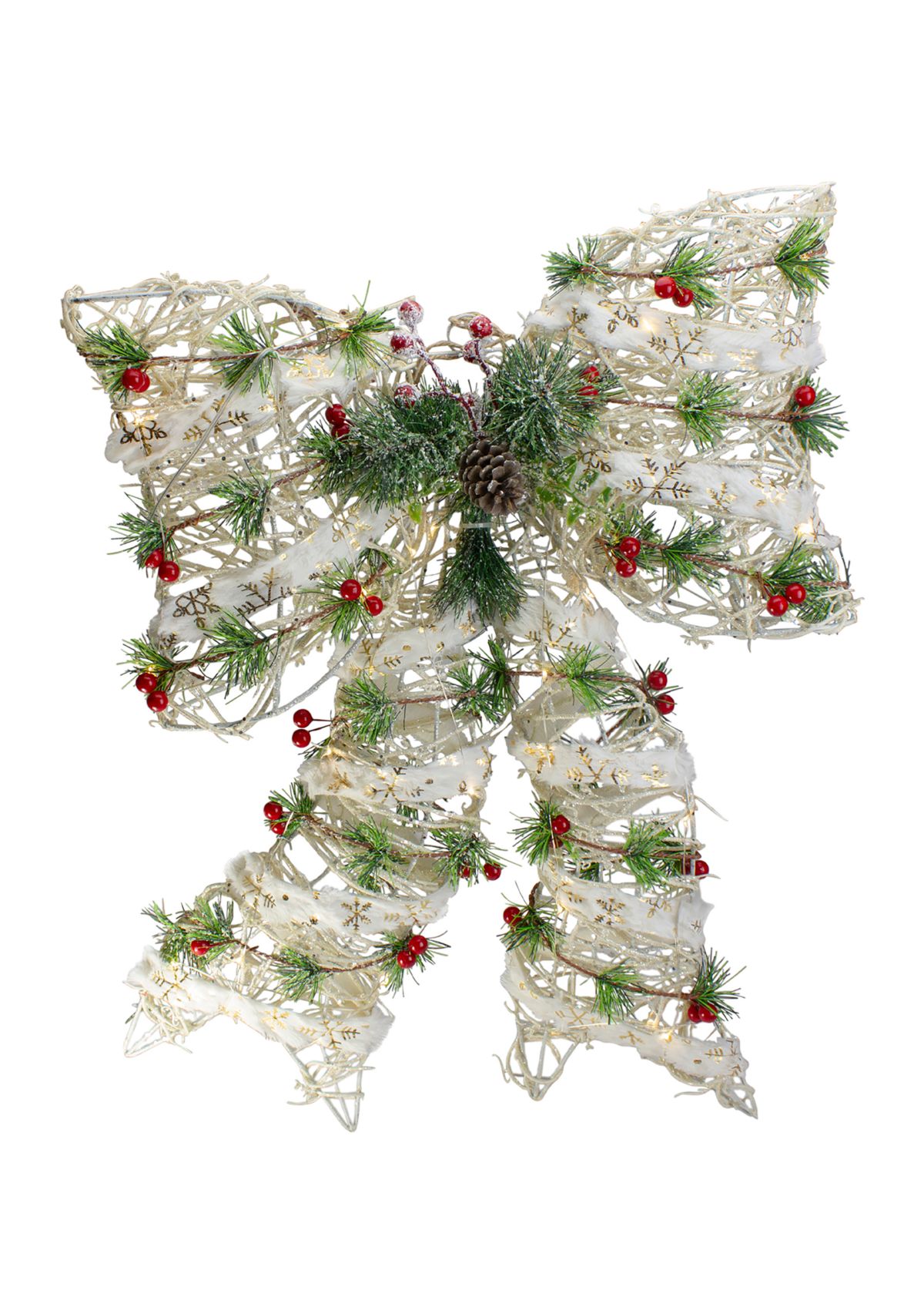 20Inch White Rattan Berry and Pinecone Christmas Bow