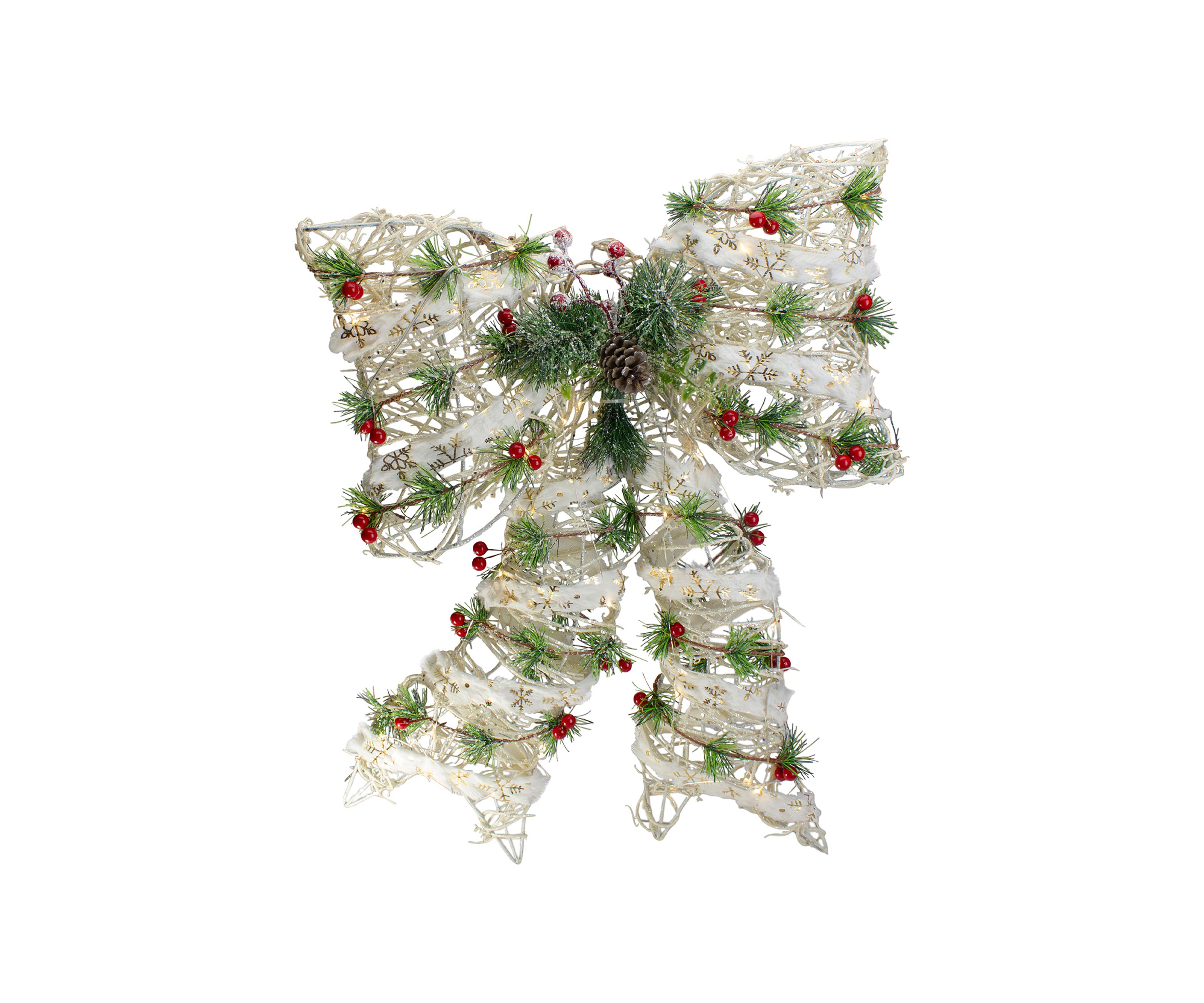 20Inch White Rattan Berry and Pinecone Christmas Bow