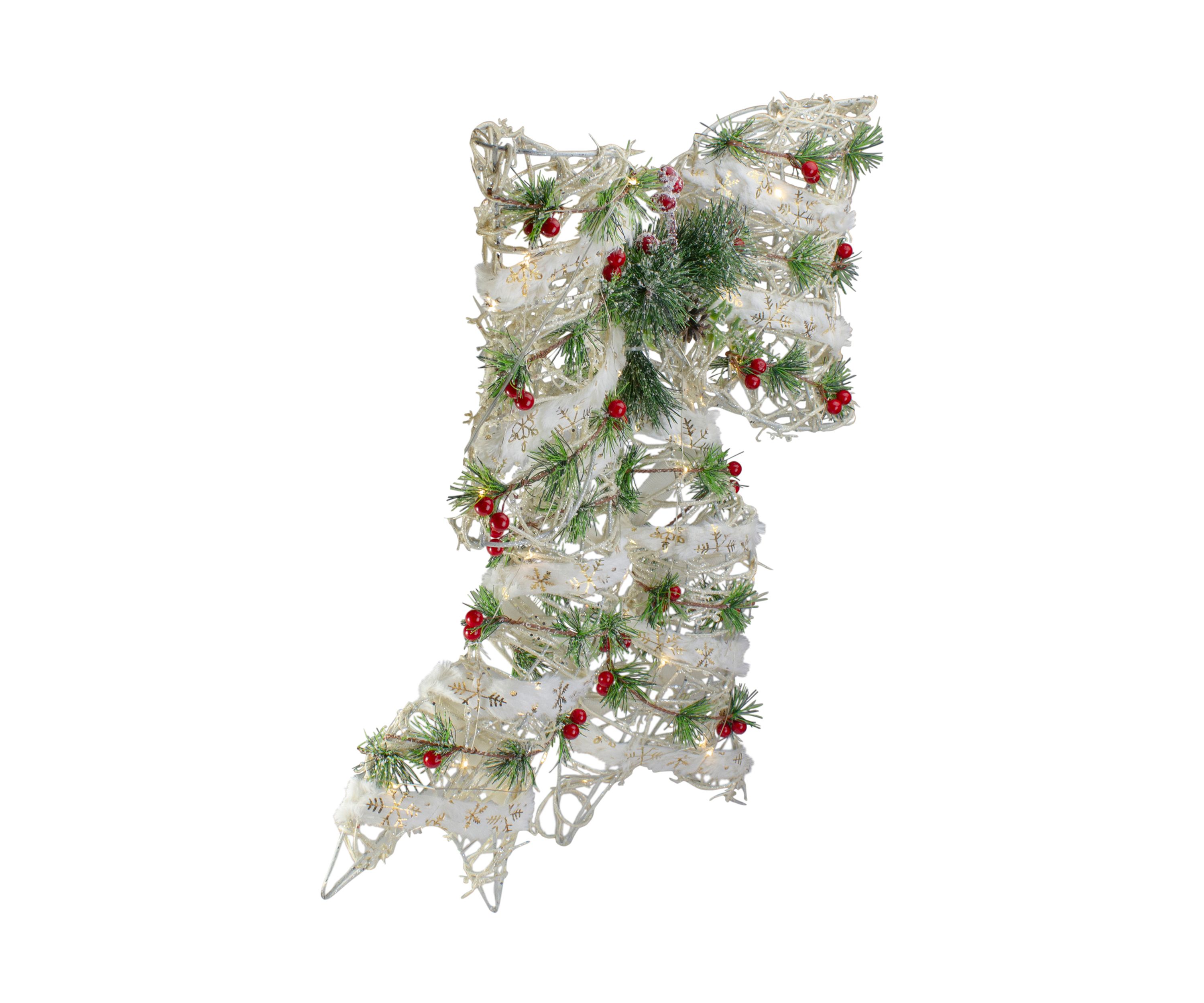 20Inch White Rattan Berry and Pinecone Christmas Bow