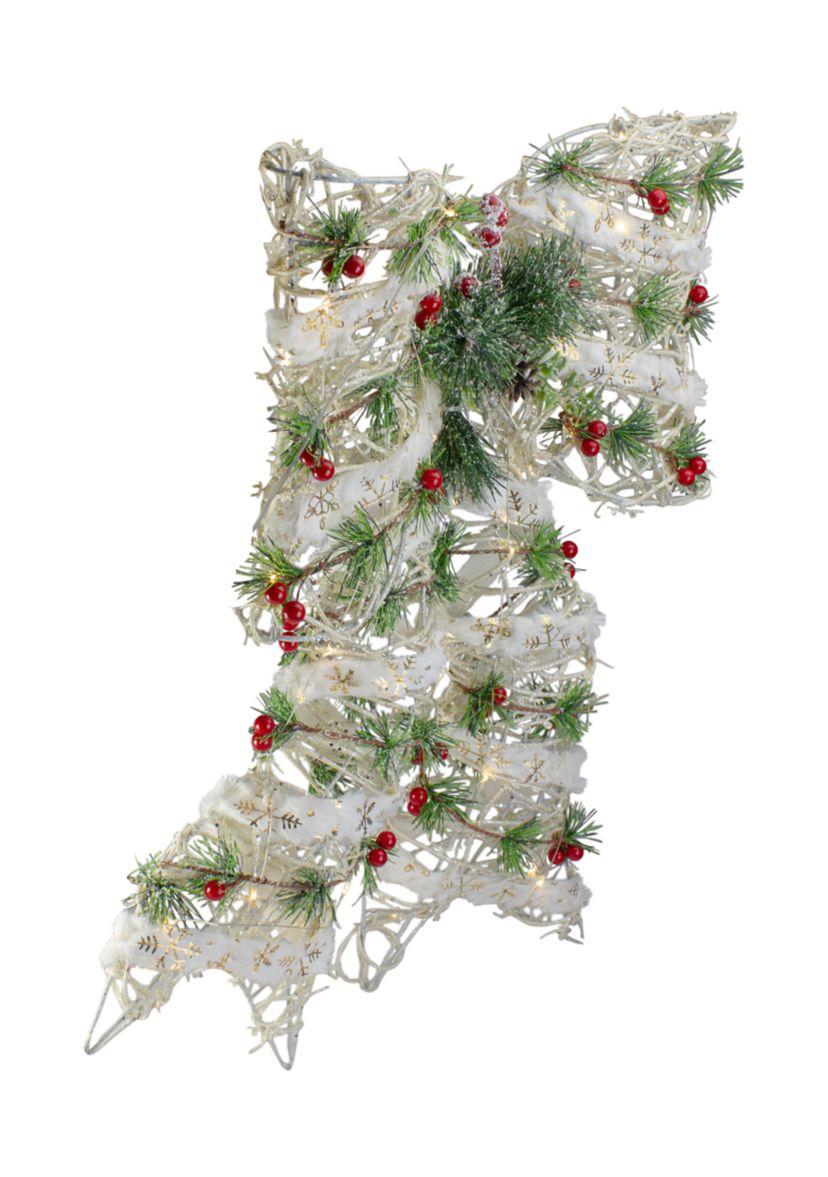 20Inch White Rattan Berry and Pinecone Christmas Bow