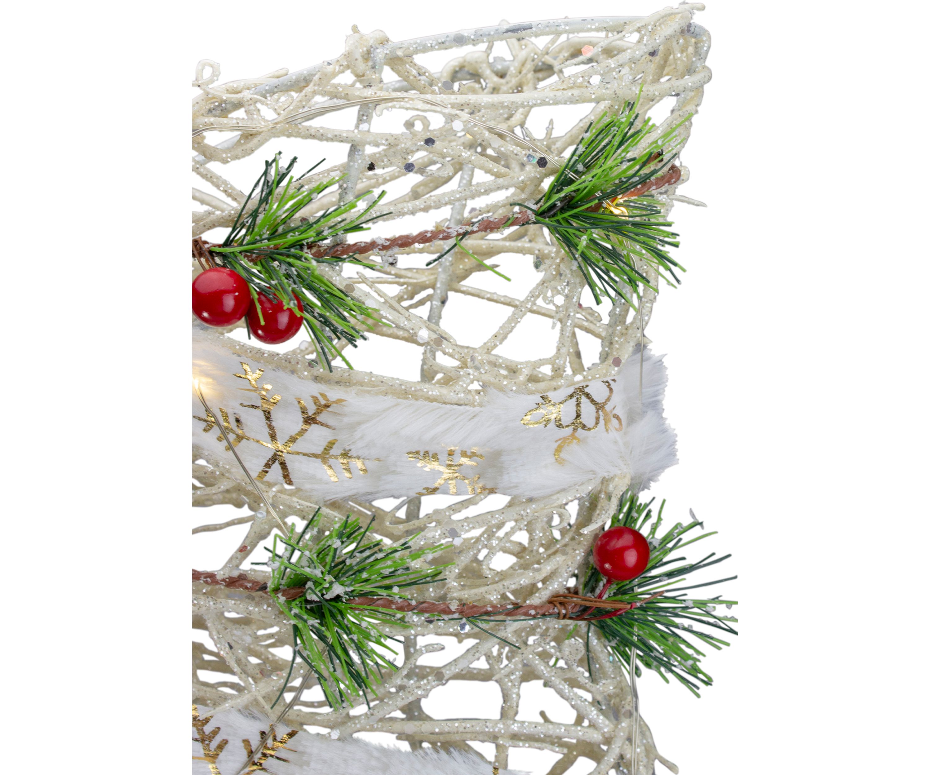 20Inch White Rattan Berry and Pinecone Christmas Bow