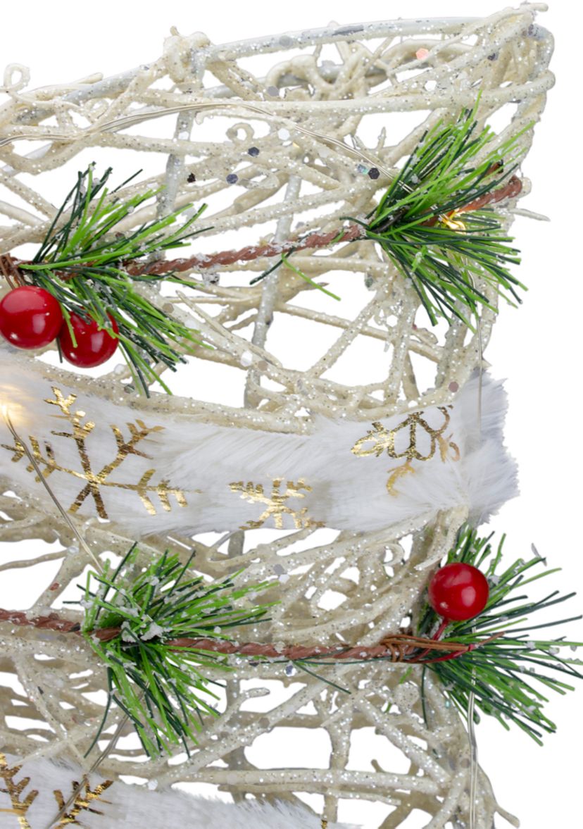 20Inch White Rattan Berry and Pinecone Christmas Bow