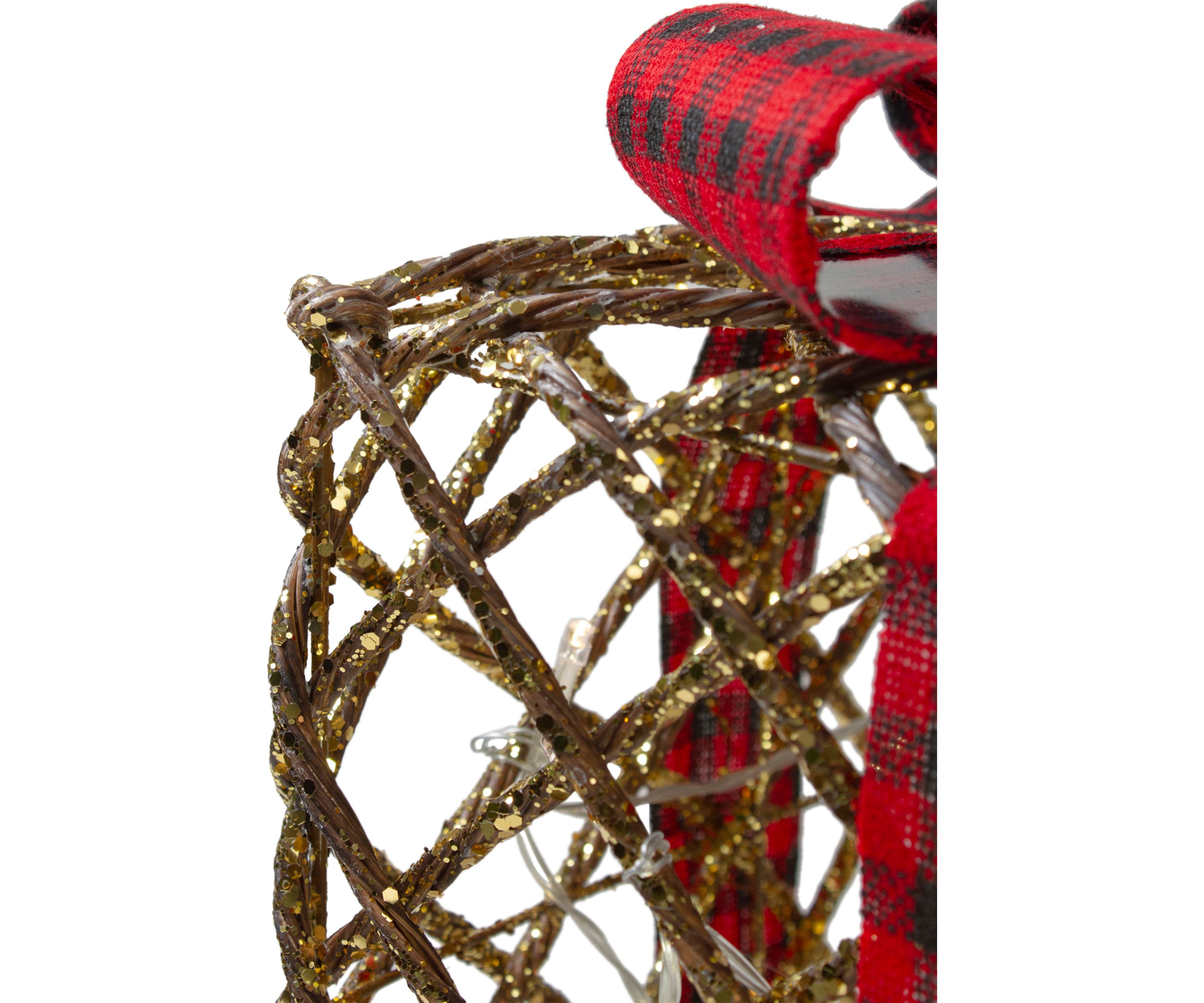 Set of 3 LED Rustic Rattan Christmas Gift Boxes with Pinecones