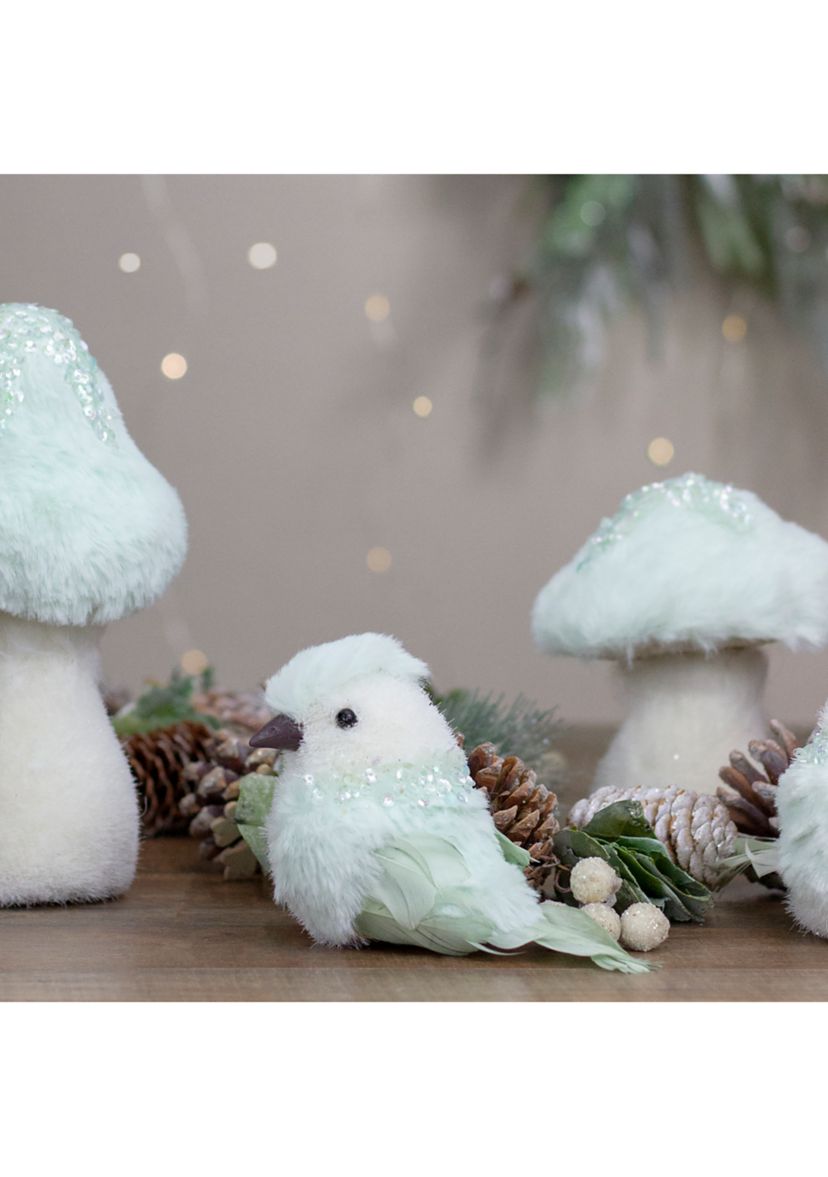 3.5Inch Light Green Table Top Christmas Bird with Sequins