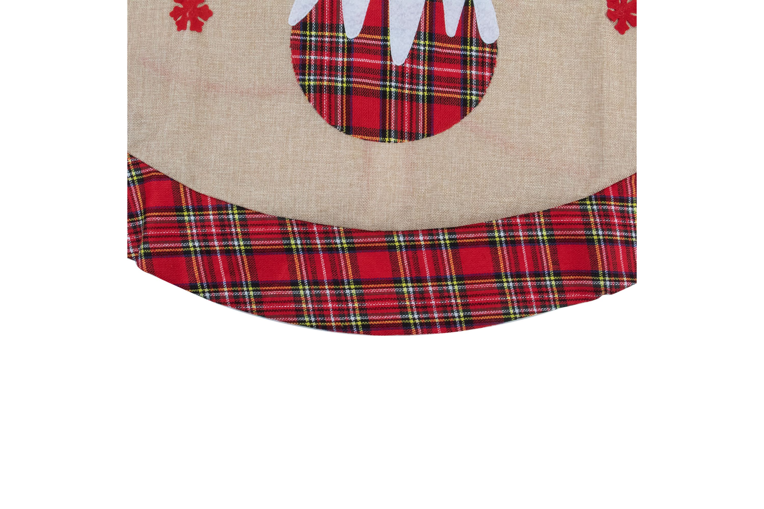 36" Burlap Plaid Tree Skirt with Christmas Puddings