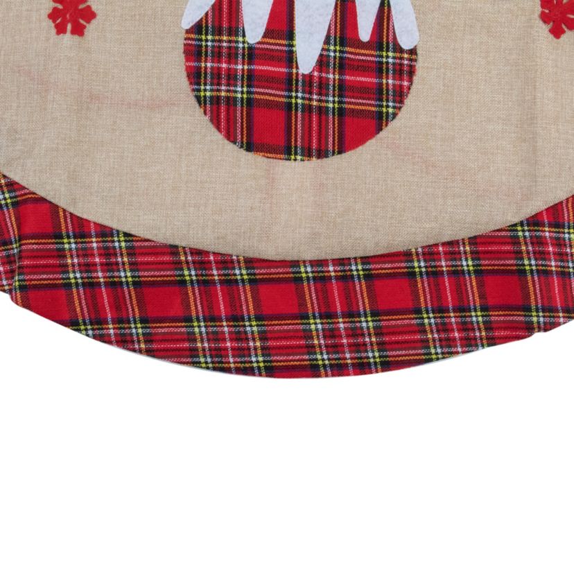 36" Burlap Plaid Tree Skirt with Christmas Puddings