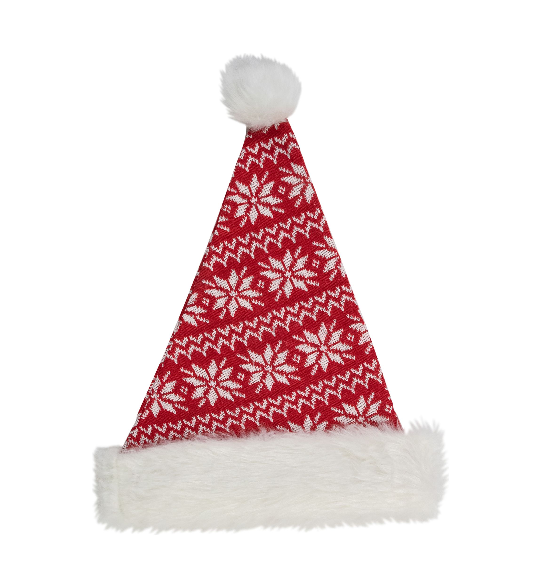 17Inch Red and White Nordic Snowflake and Striped Santa Hat With Pom Pom