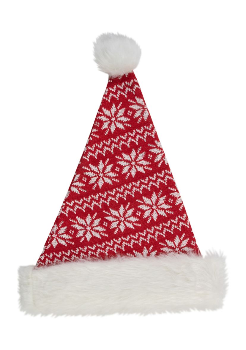 17Inch Red and White Nordic Snowflake and Striped Santa Hat With Pom Pom