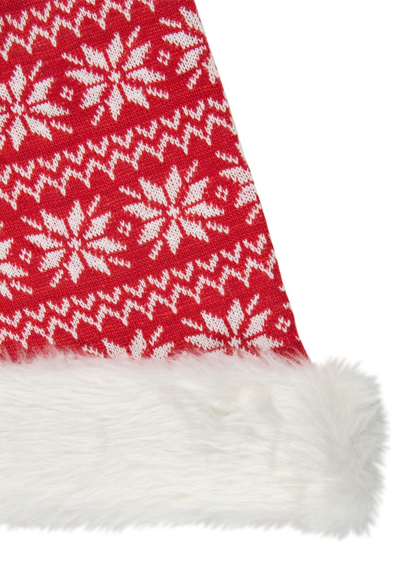 17Inch Red and White Nordic Snowflake and Striped Santa Hat With Pom Pom