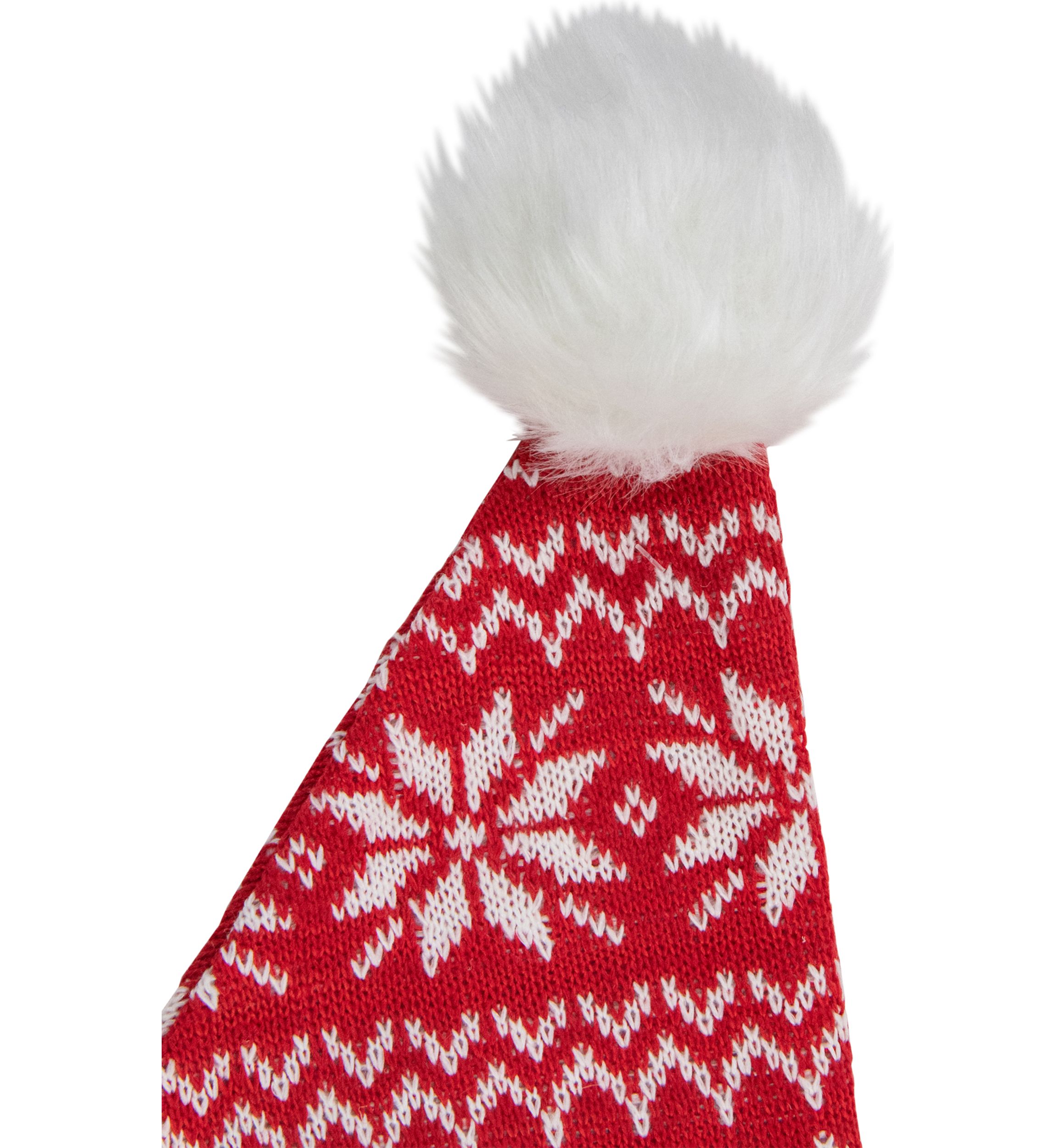 17Inch Red and White Nordic Snowflake and Striped Santa Hat With Pom Pom