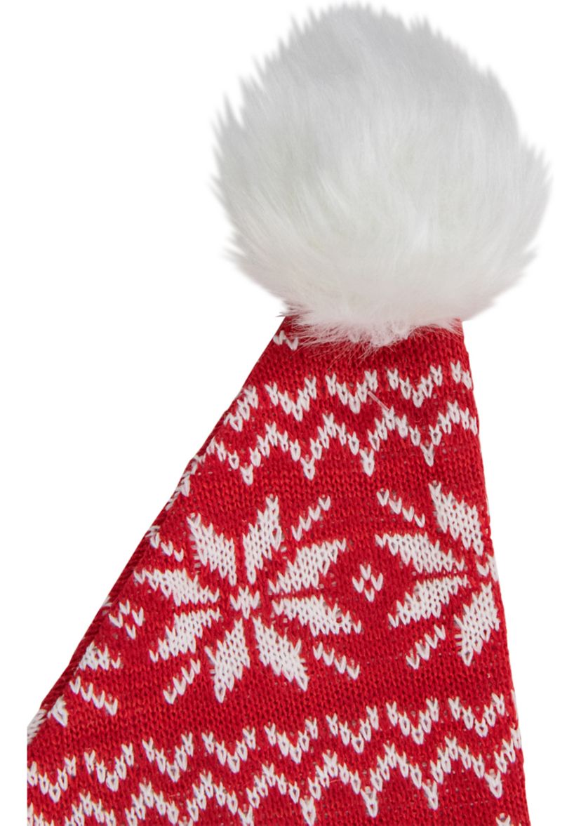 17Inch Red and White Nordic Snowflake and Striped Santa Hat With Pom Pom