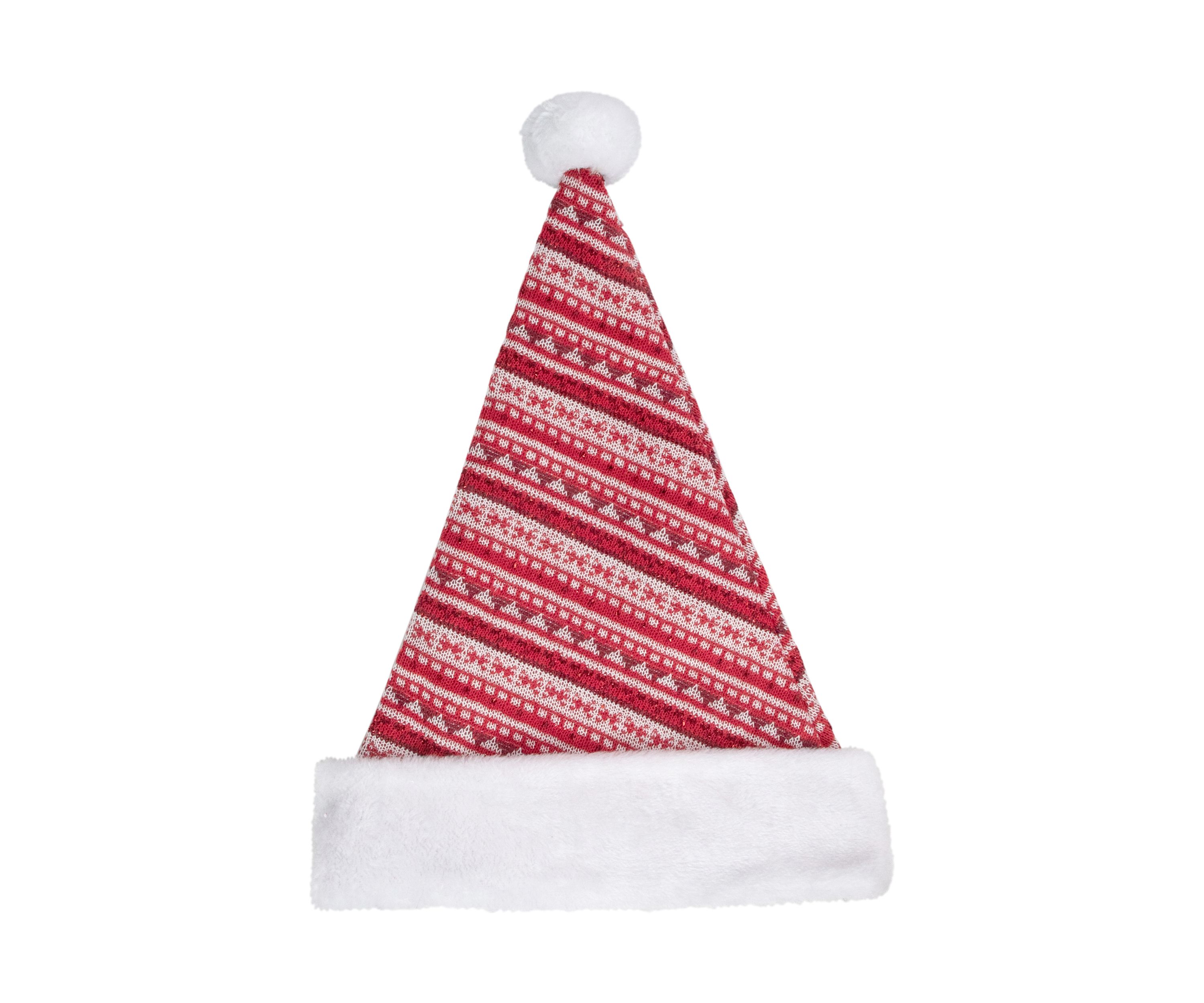 17Inch Red and White Nordic Striped Santa Hat With Pom Pom