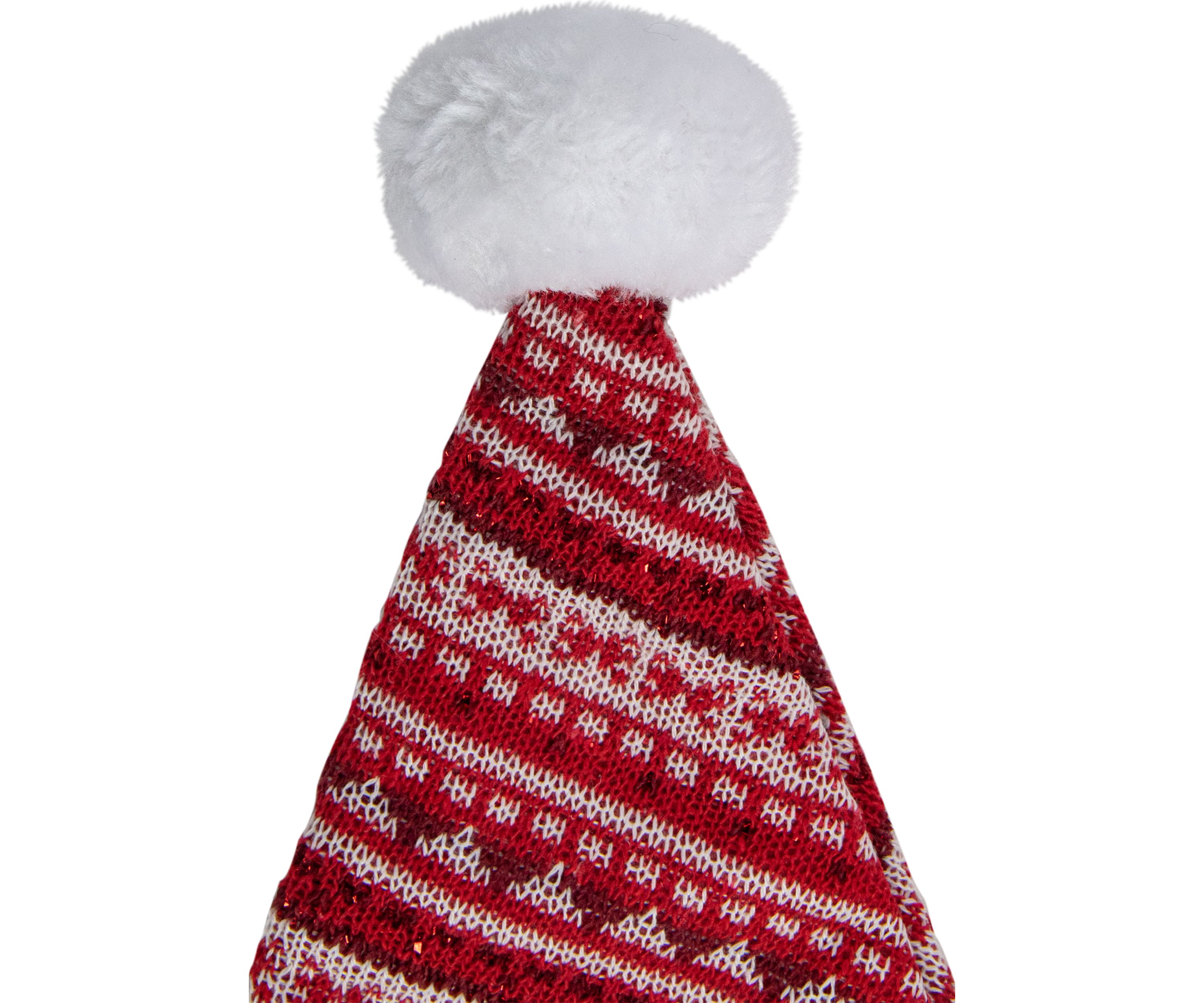 17Inch Red and White Nordic Striped Santa Hat With Pom Pom