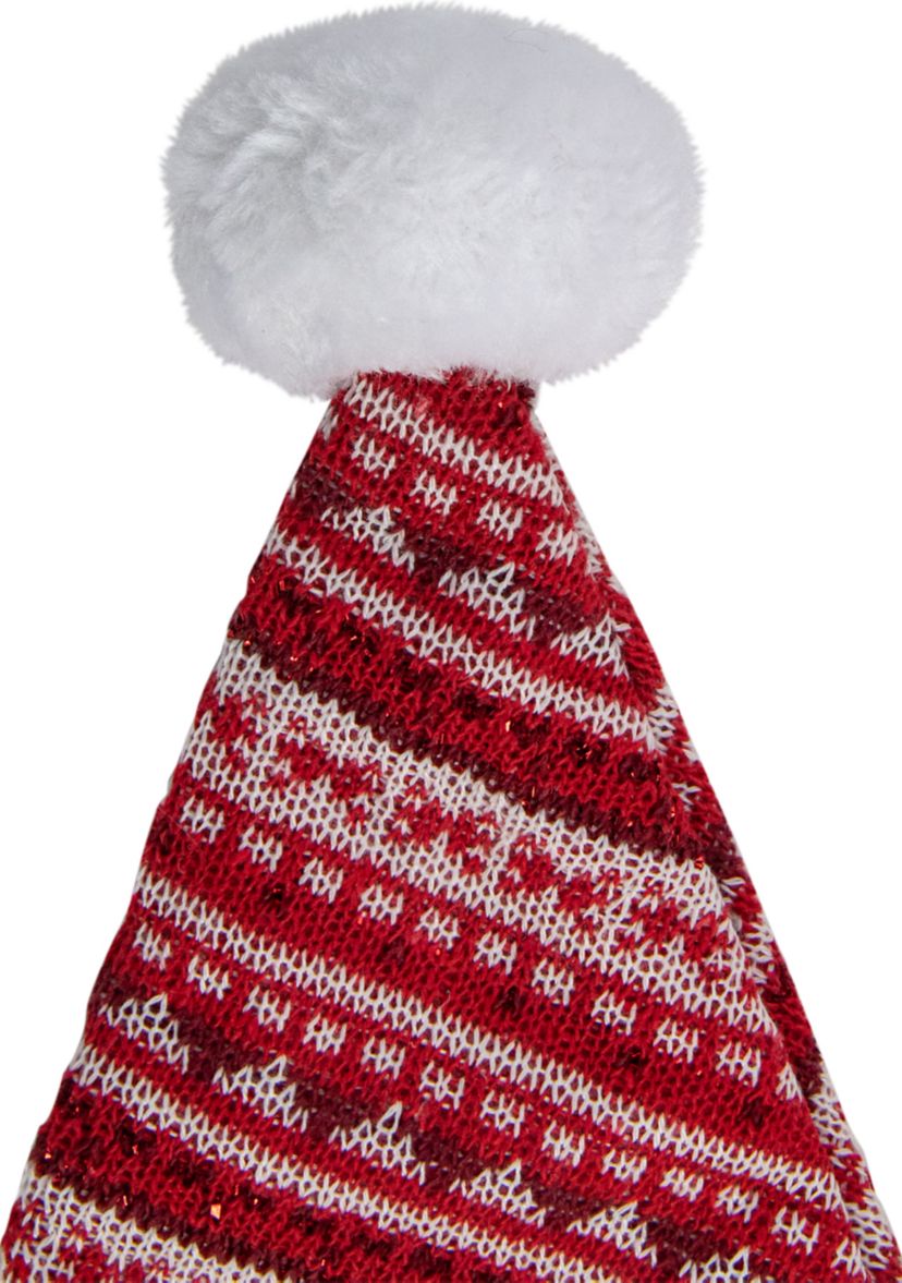 17Inch Red and White Nordic Striped Santa Hat With Pom Pom