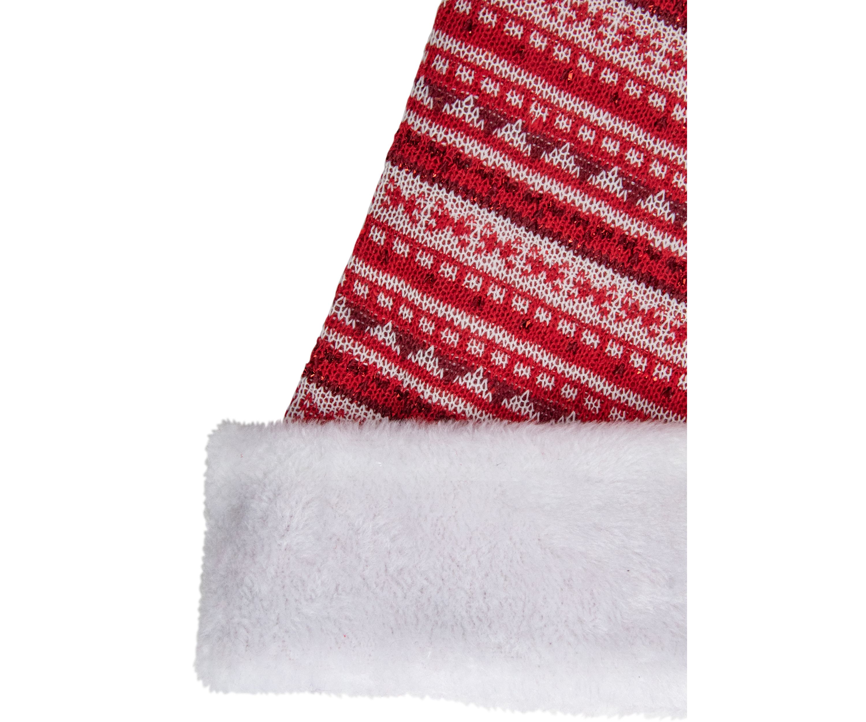 17Inch Red and White Nordic Striped Santa Hat With Pom Pom