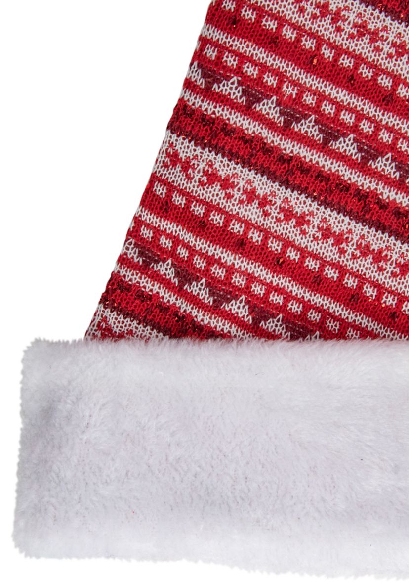 17Inch Red and White Nordic Striped Santa Hat With Pom Pom
