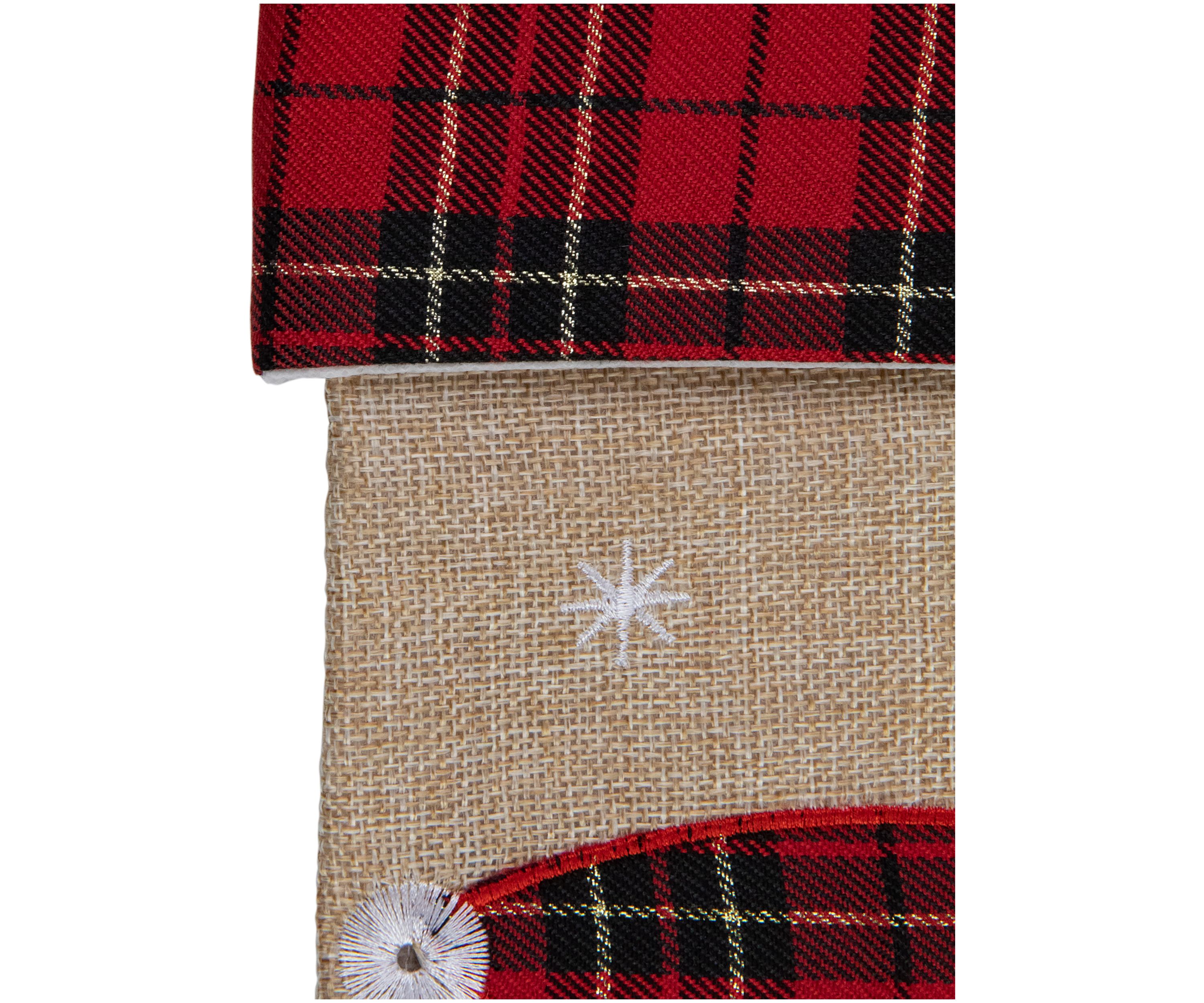 19Inch Burlap Plaid Whimsical Santa Waiving Christmas Stocking