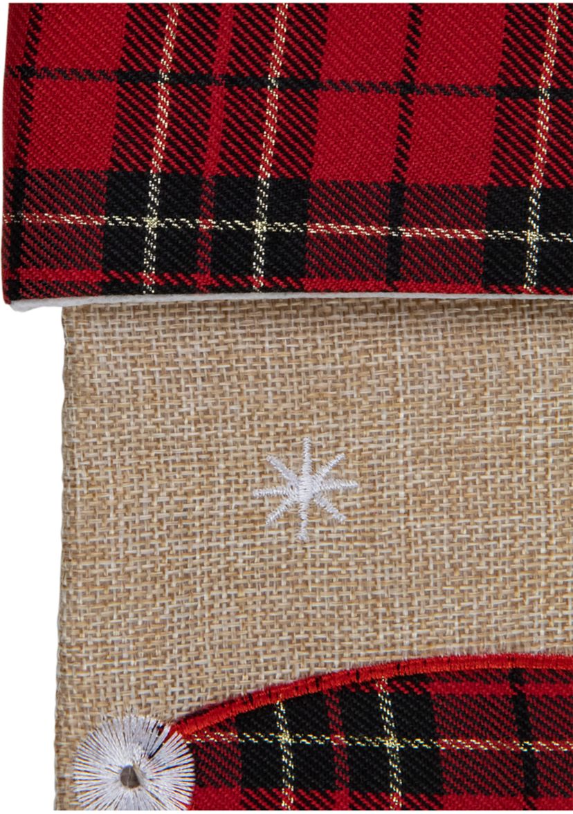 19Inch Burlap Plaid Whimsical Santa Waiving Christmas Stocking