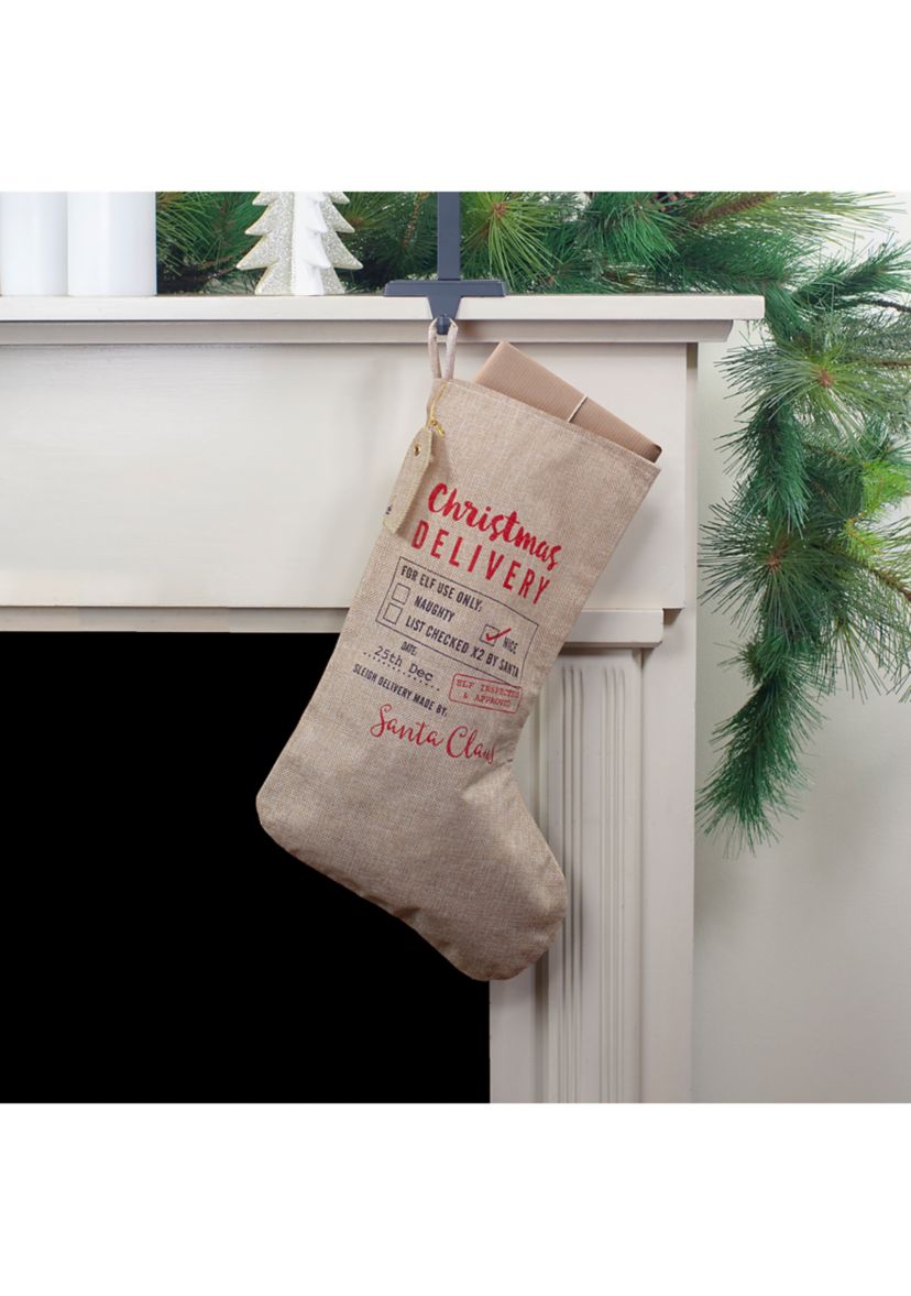 19Inch Beige and Red InchChristmas DeliveryInch Stocking With Hanging Tag