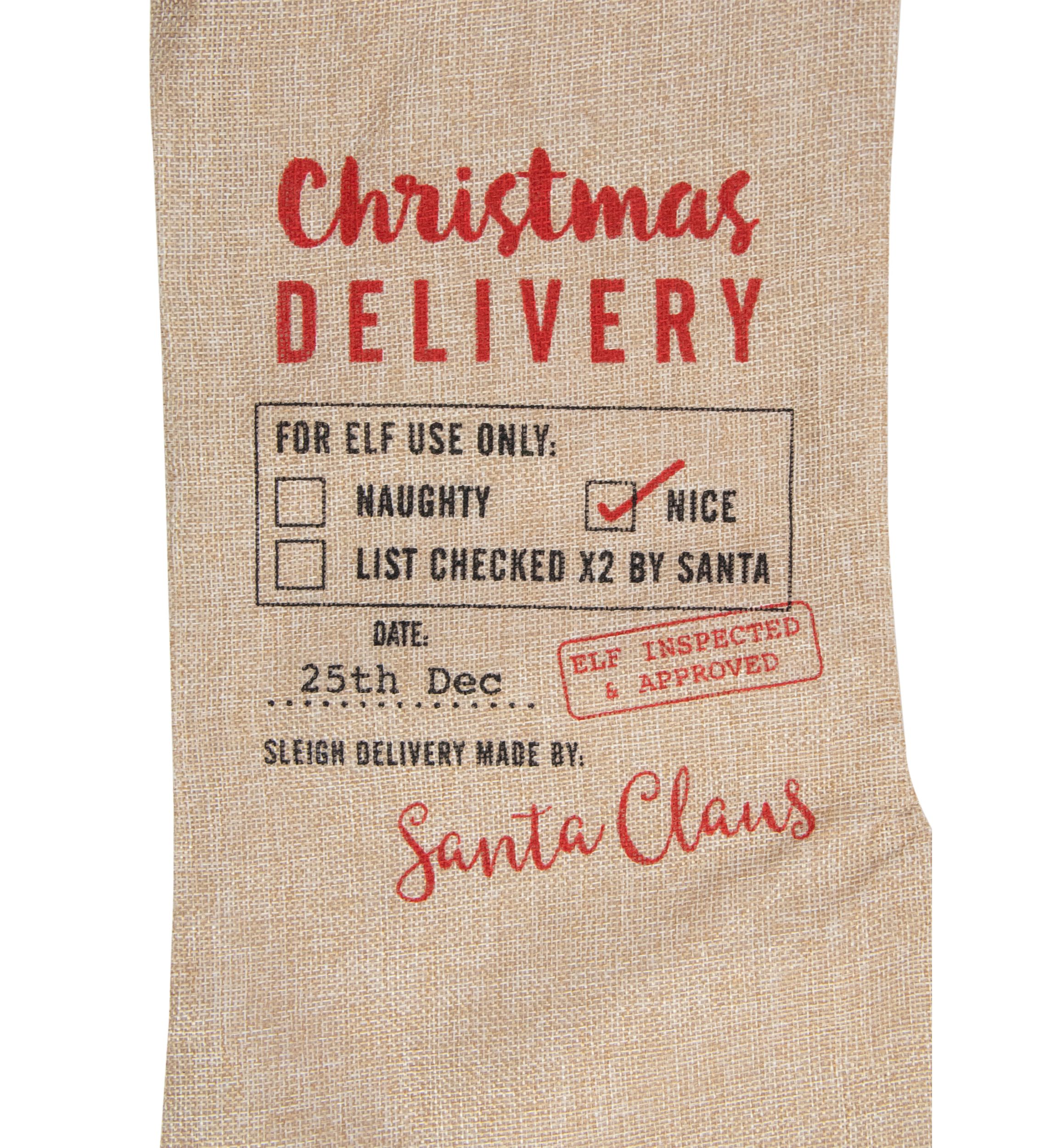 19Inch Beige and Red InchChristmas DeliveryInch Stocking With Hanging Tag