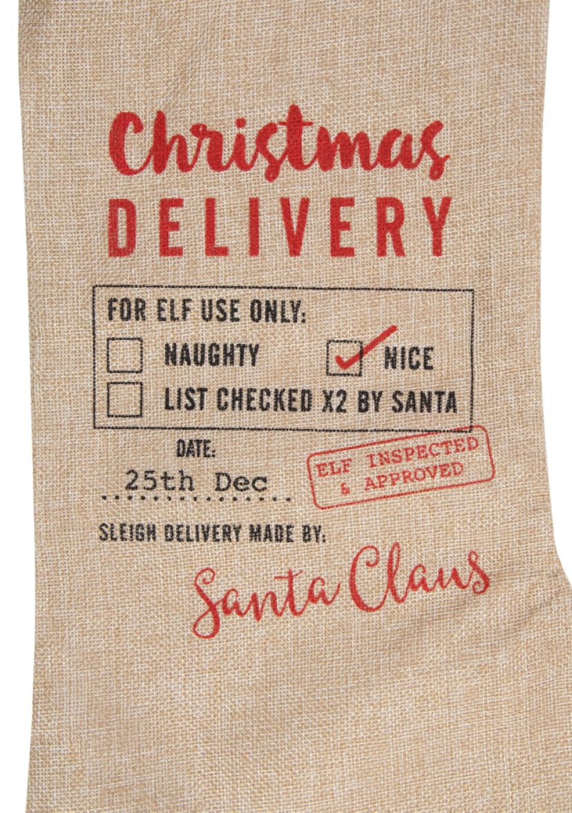 19Inch Beige and Red InchChristmas DeliveryInch Stocking With Hanging Tag