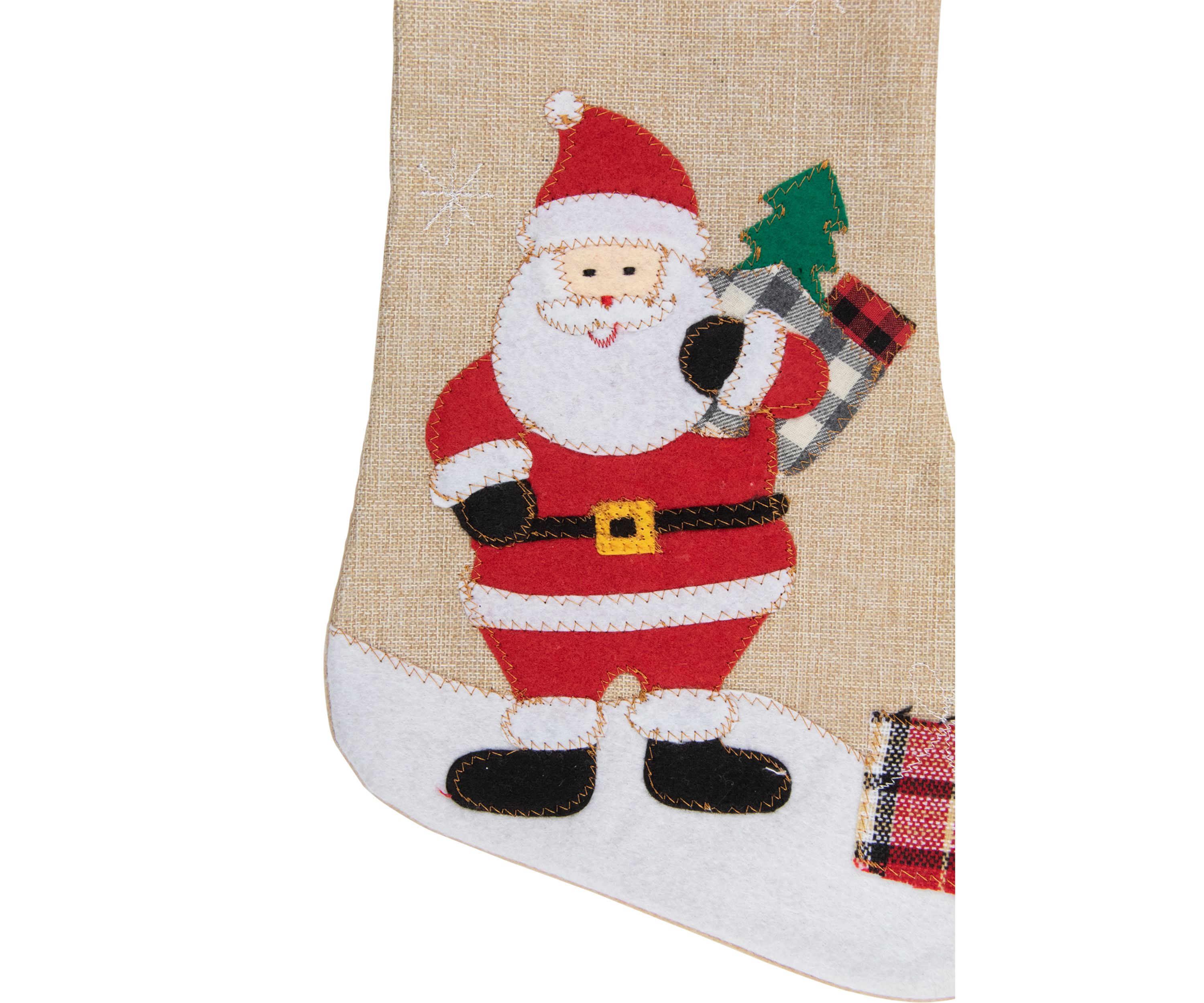 19Inch Beige and Red Burlap InchMerry ChristmasInch Santa Christmas Stocking