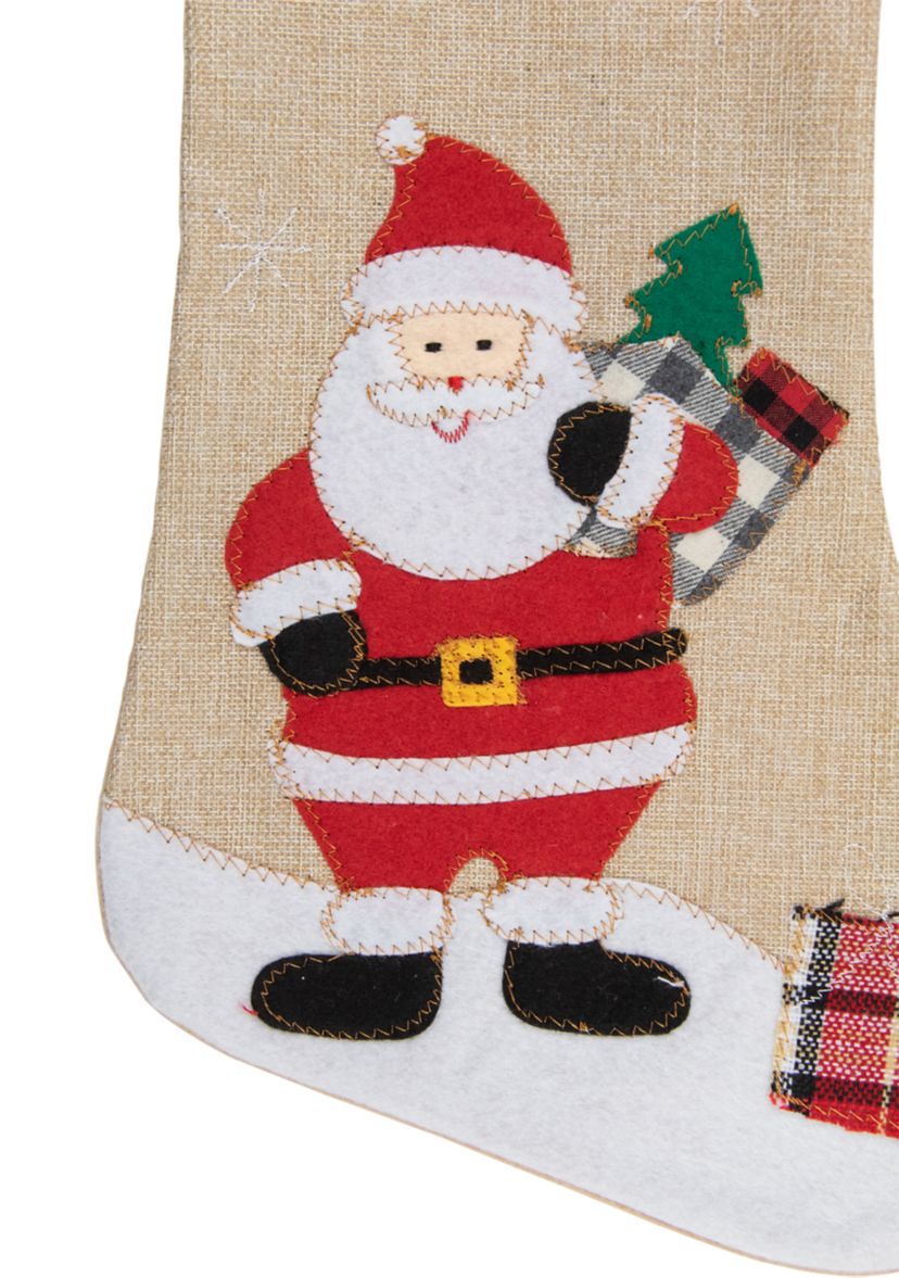 19Inch Beige and Red Burlap InchMerry ChristmasInch Santa Christmas Stocking