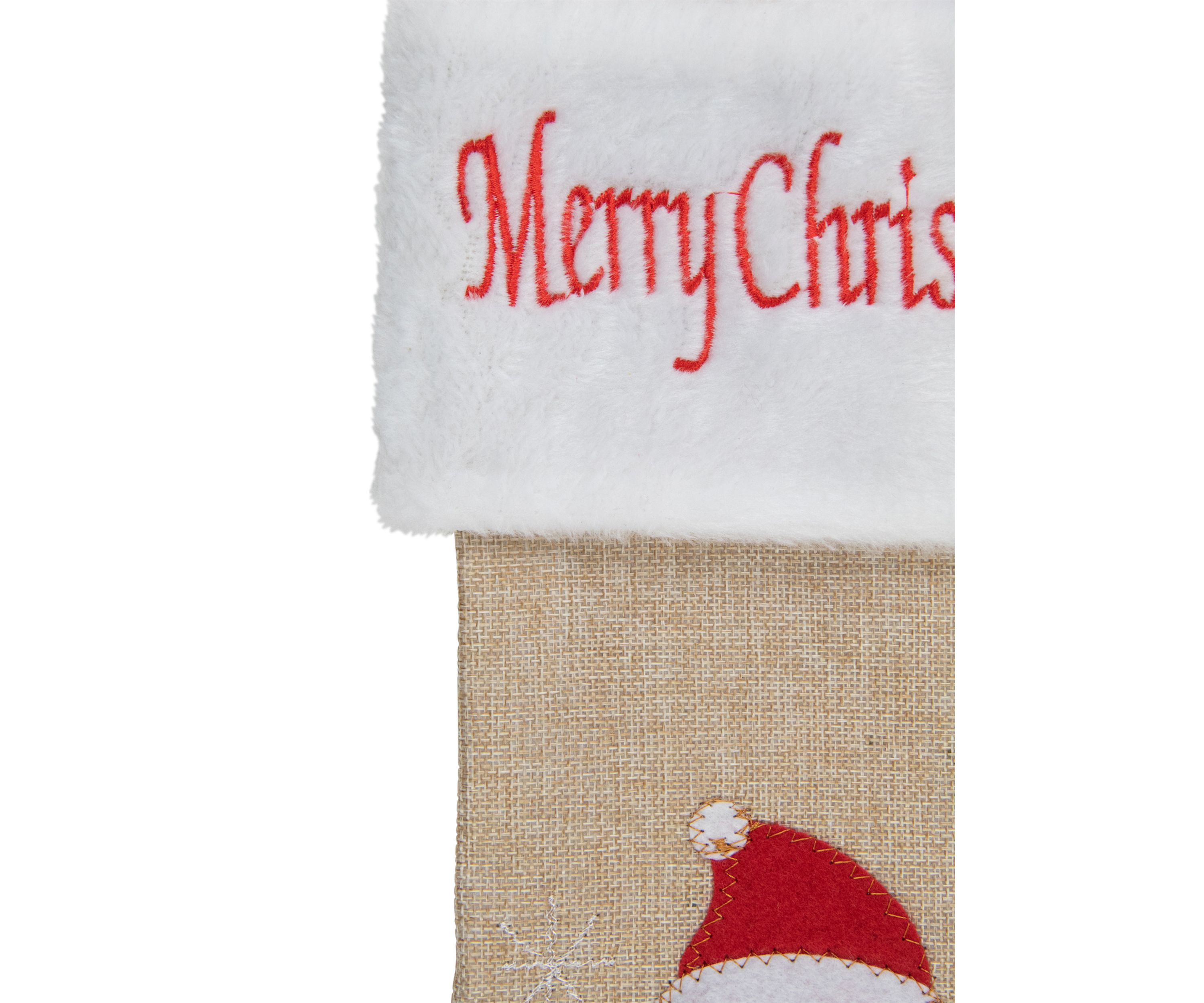 19Inch Beige and Red Burlap InchMerry ChristmasInch Santa Christmas Stocking