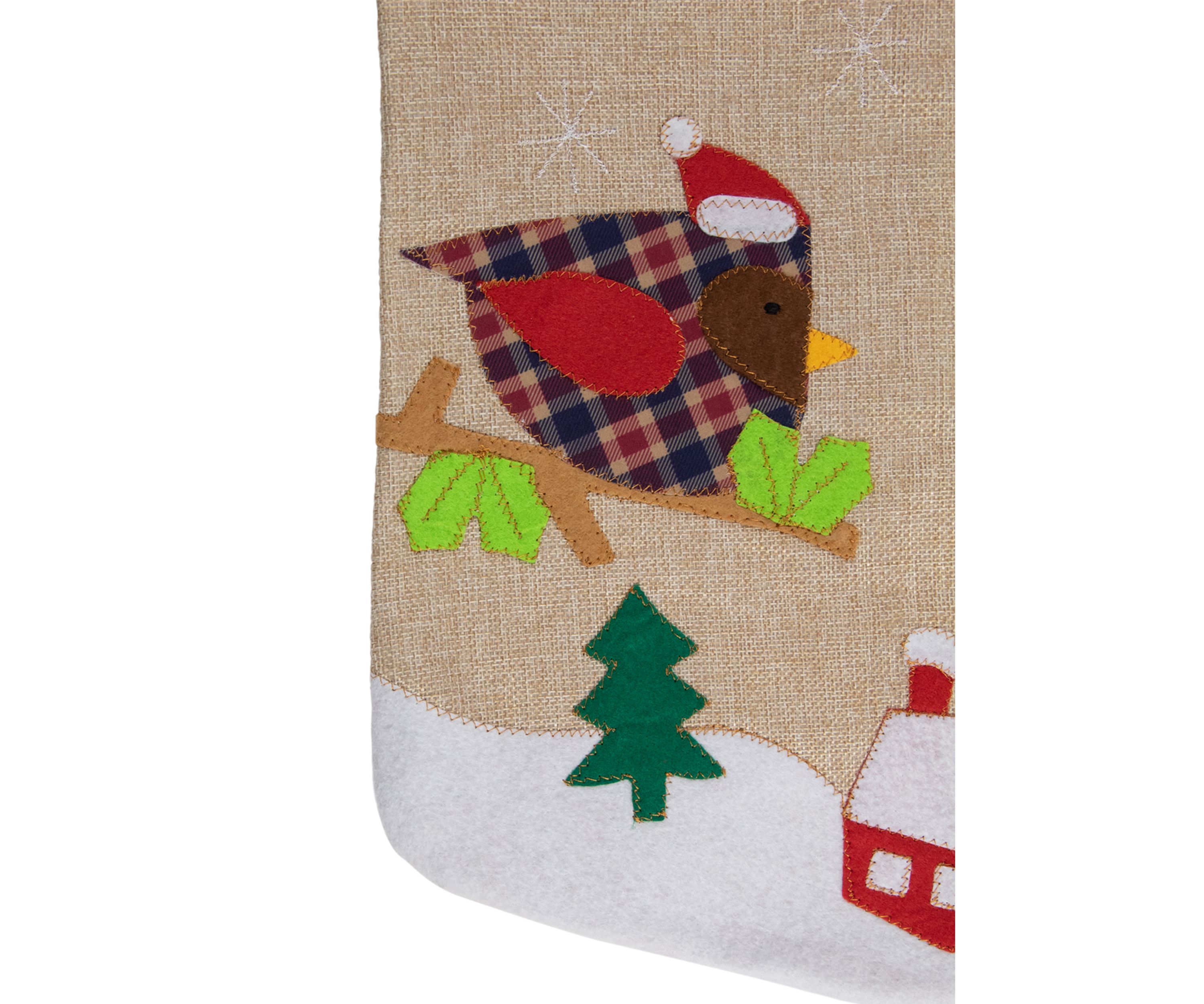 19Inch Beige and Red Burlap InchLet It SnowInch Bird Christmas Stocking