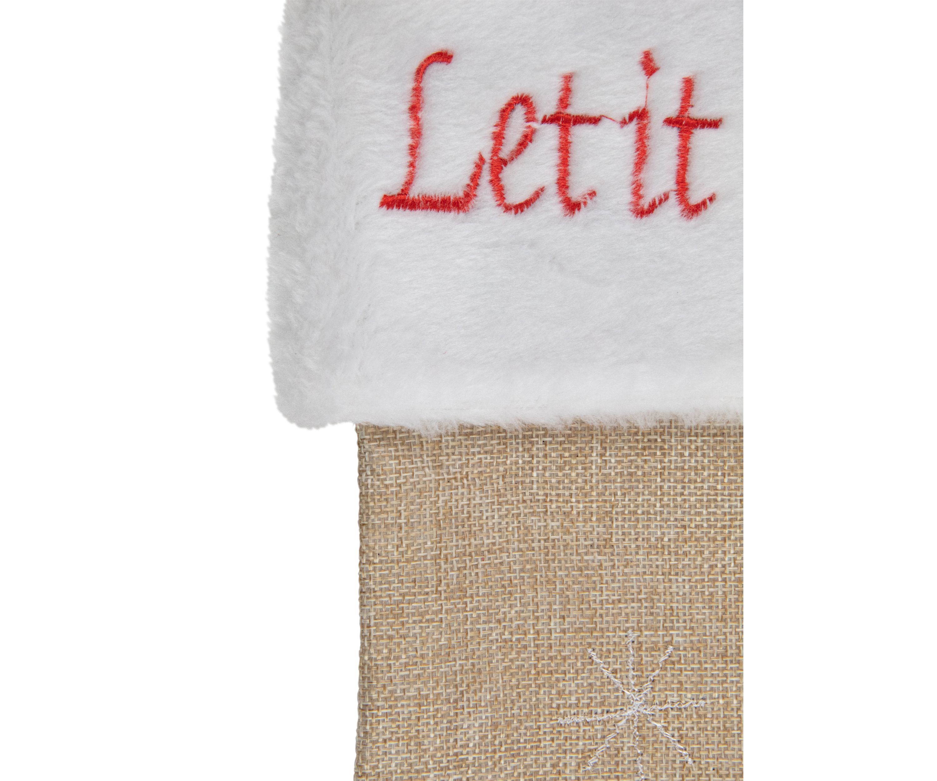 19Inch Beige and Red Burlap InchLet It SnowInch Bird Christmas Stocking
