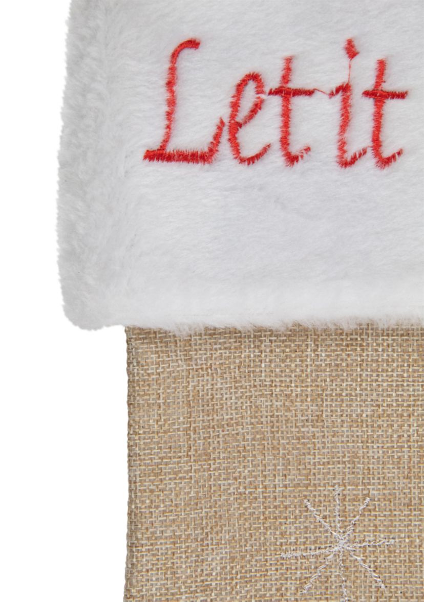 19Inch Beige and Red Burlap InchLet It SnowInch Bird Christmas Stocking