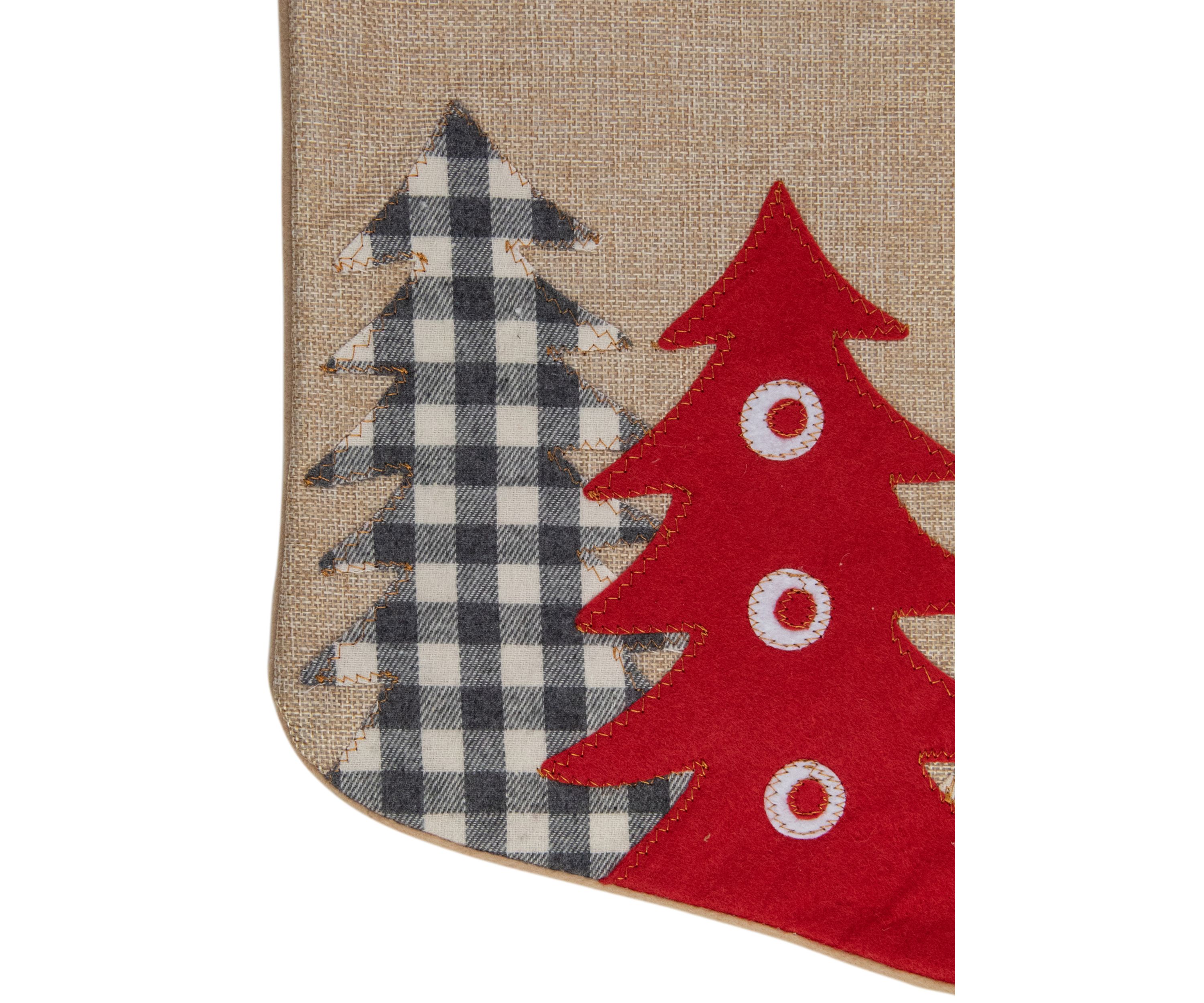19Inch Beige and Red Burlap InchHappy HolidaysInch Forest Trees Christmas Stocking
