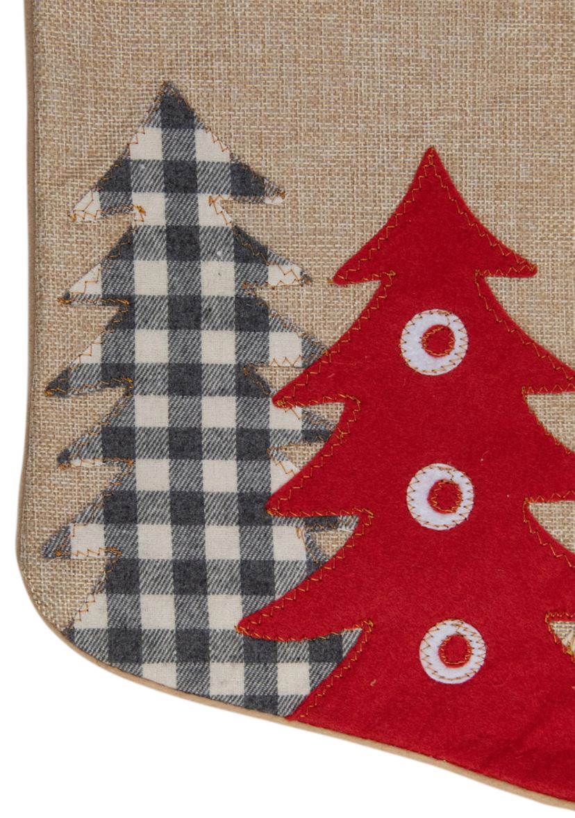 19Inch Beige and Red Burlap InchHappy HolidaysInch Forest Trees Christmas Stocking