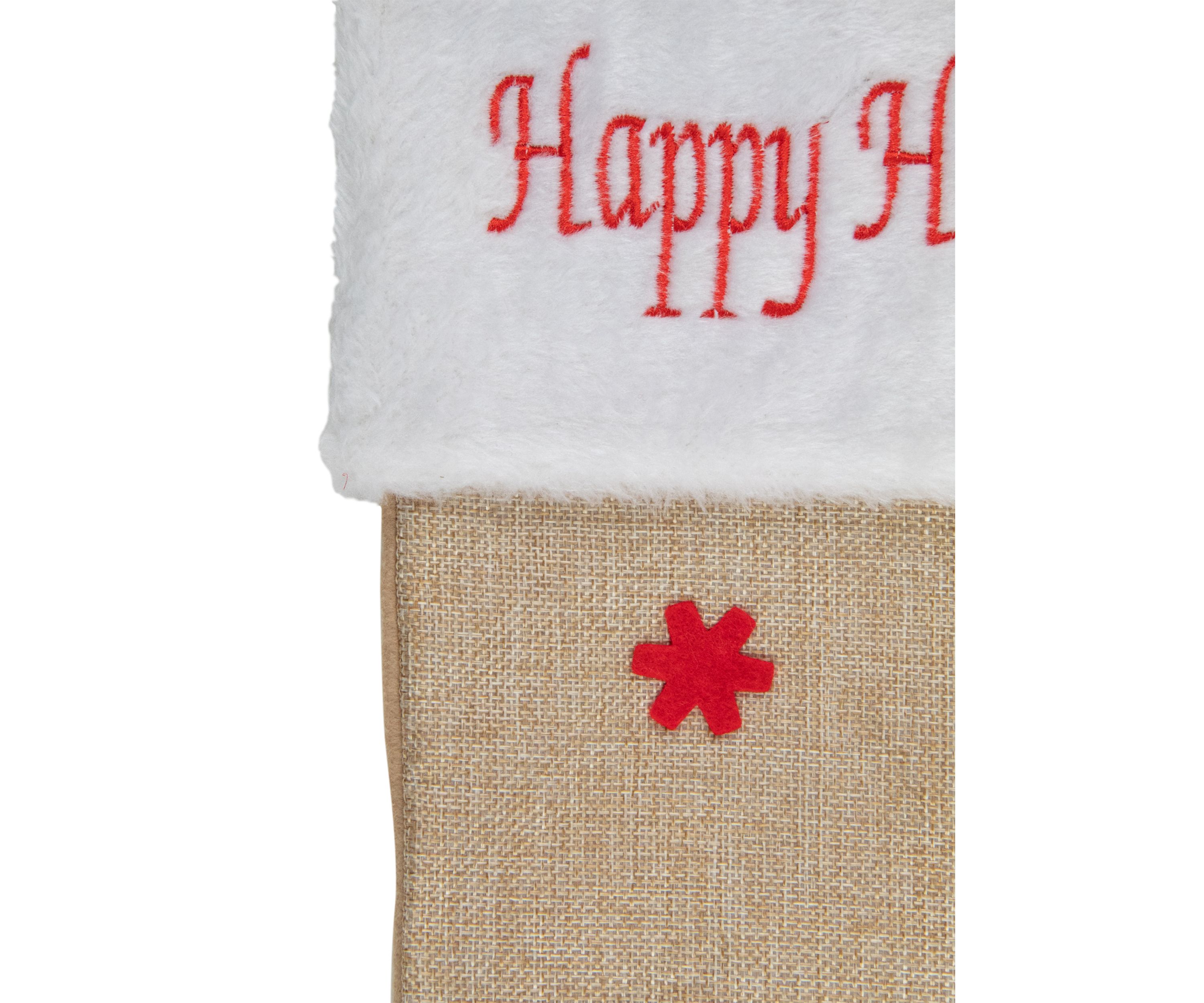 19Inch Beige and Red Burlap InchHappy HolidaysInch Forest Trees Christmas Stocking