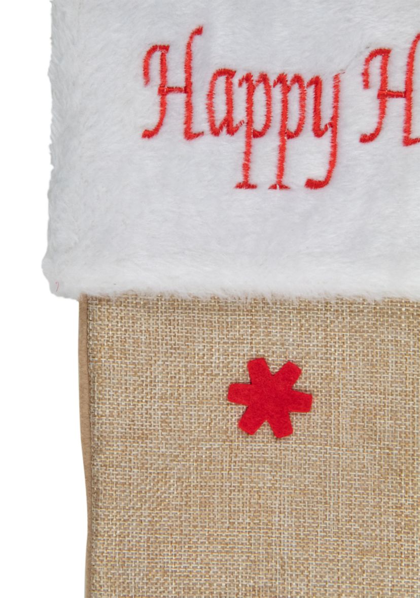 19Inch Beige and Red Burlap InchHappy HolidaysInch Forest Trees Christmas Stocking