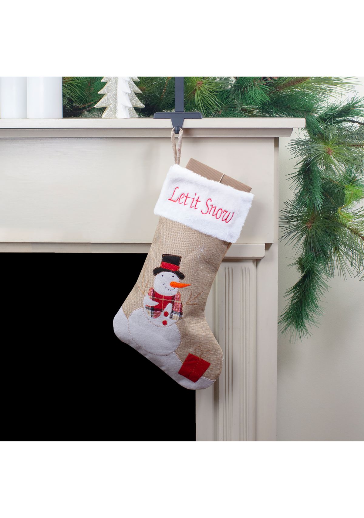 19Inch Beige and Red Burlap InchLet It SnowInch Snowman Christmas Stocking
