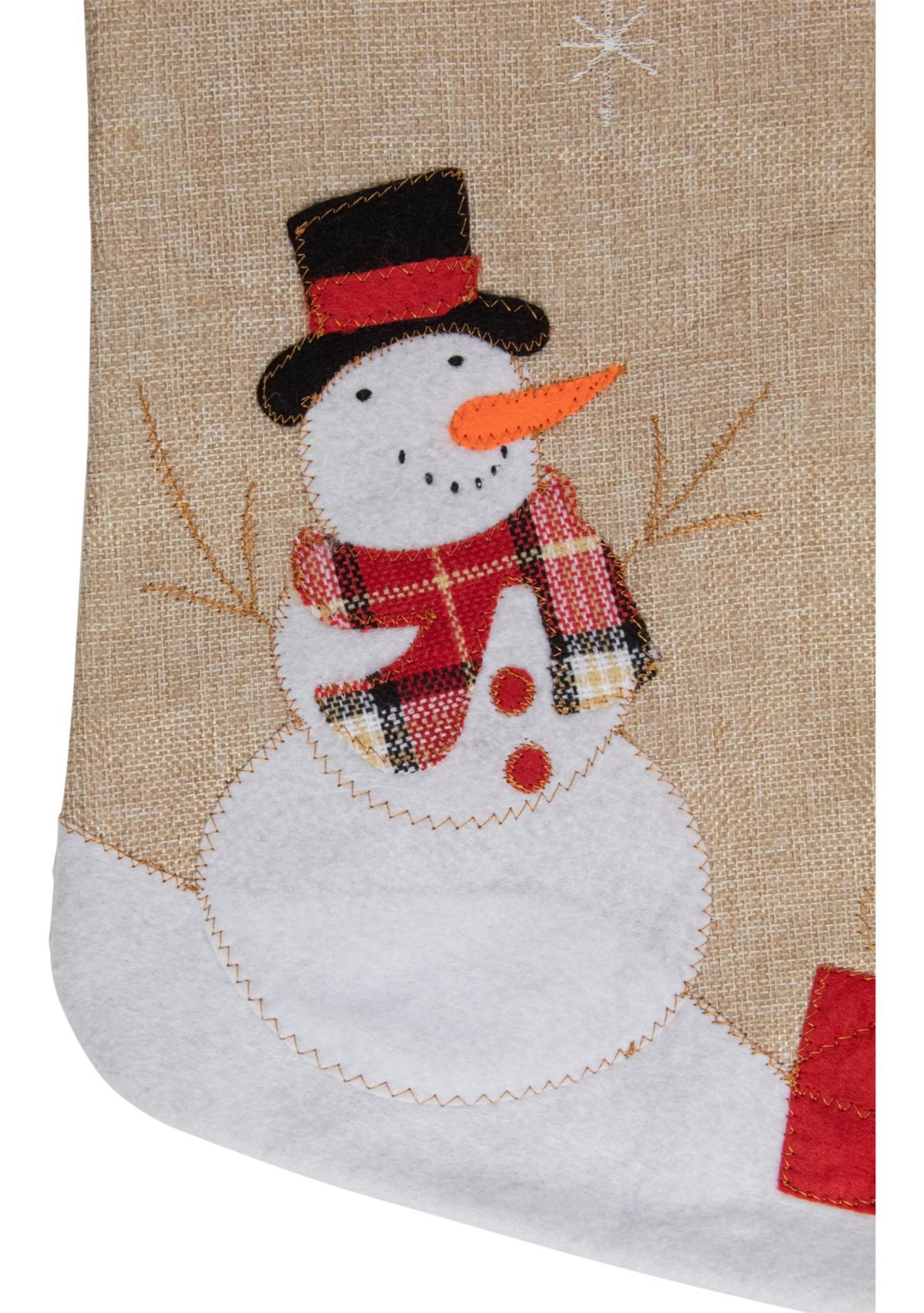 19Inch Beige and Red Burlap InchLet It SnowInch Snowman Christmas Stocking