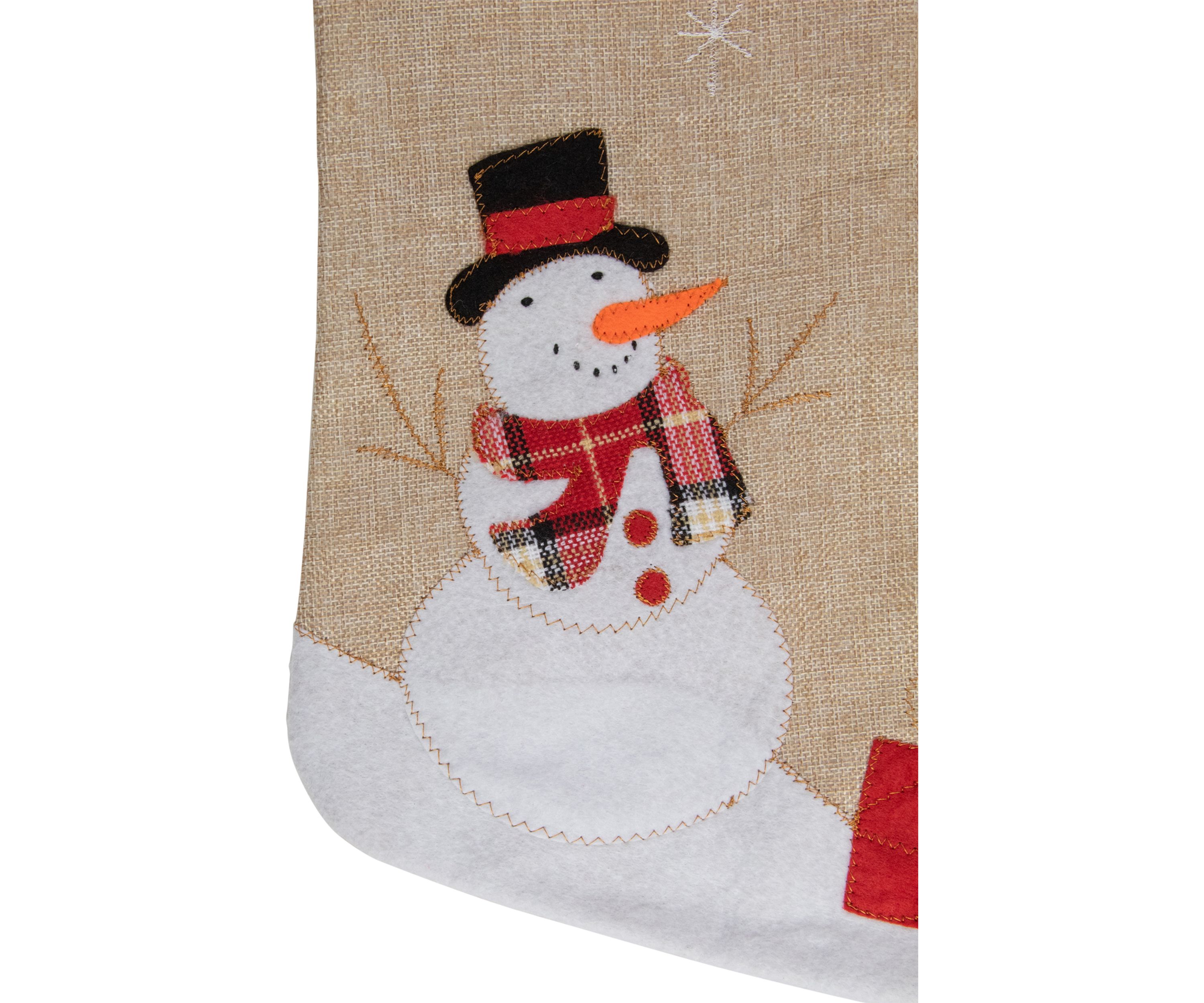 19Inch Beige and Red Burlap InchLet It SnowInch Snowman Christmas Stocking
