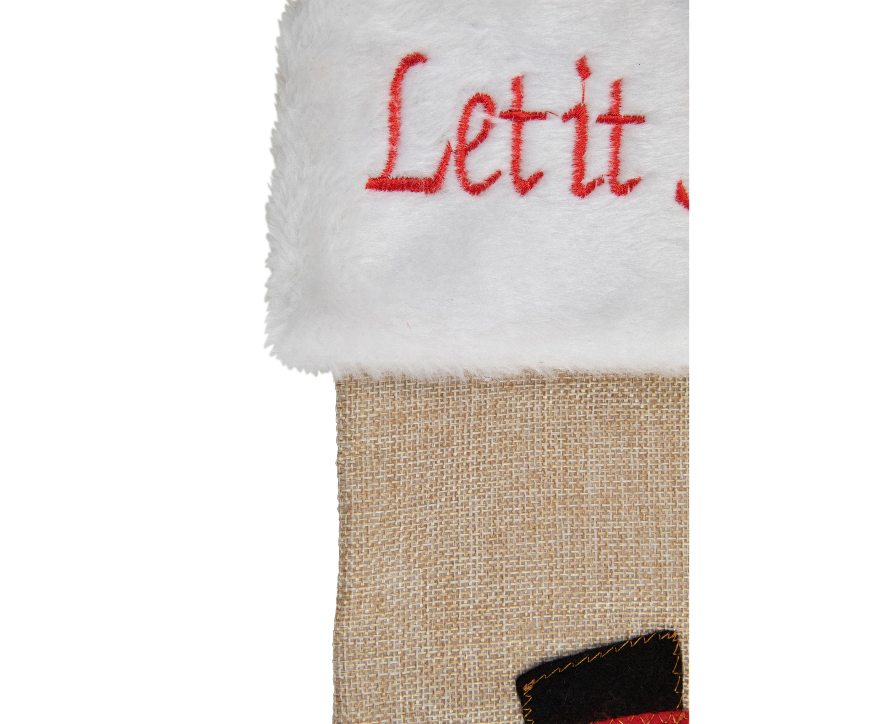 19Inch Beige and Red Burlap InchLet It SnowInch Snowman Christmas Stocking