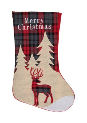 Northlight 19Inch Green And Red Plaid Reindeer With Forest Trees Christmas Stocking