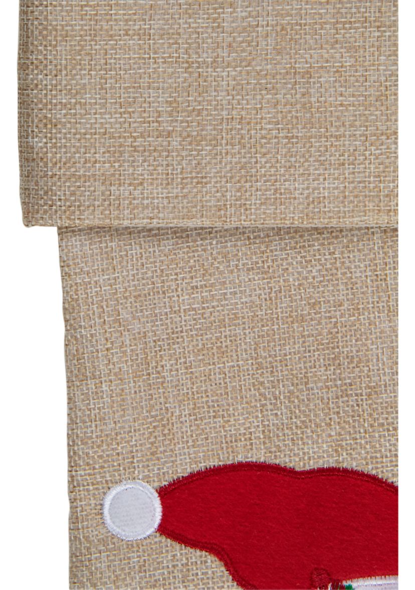 19Inch Burlap Skiing Santa With Poles and Snowflakes Christmas Stocking