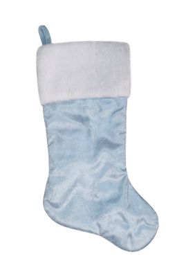 20.5-Inch Blue and White Sheer Organza Christmas Stocking with Faux Fur Cuff
