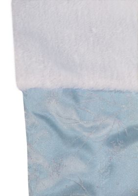 20.5-Inch Blue and White Sheer Organza Christmas Stocking with Faux Fur Cuff