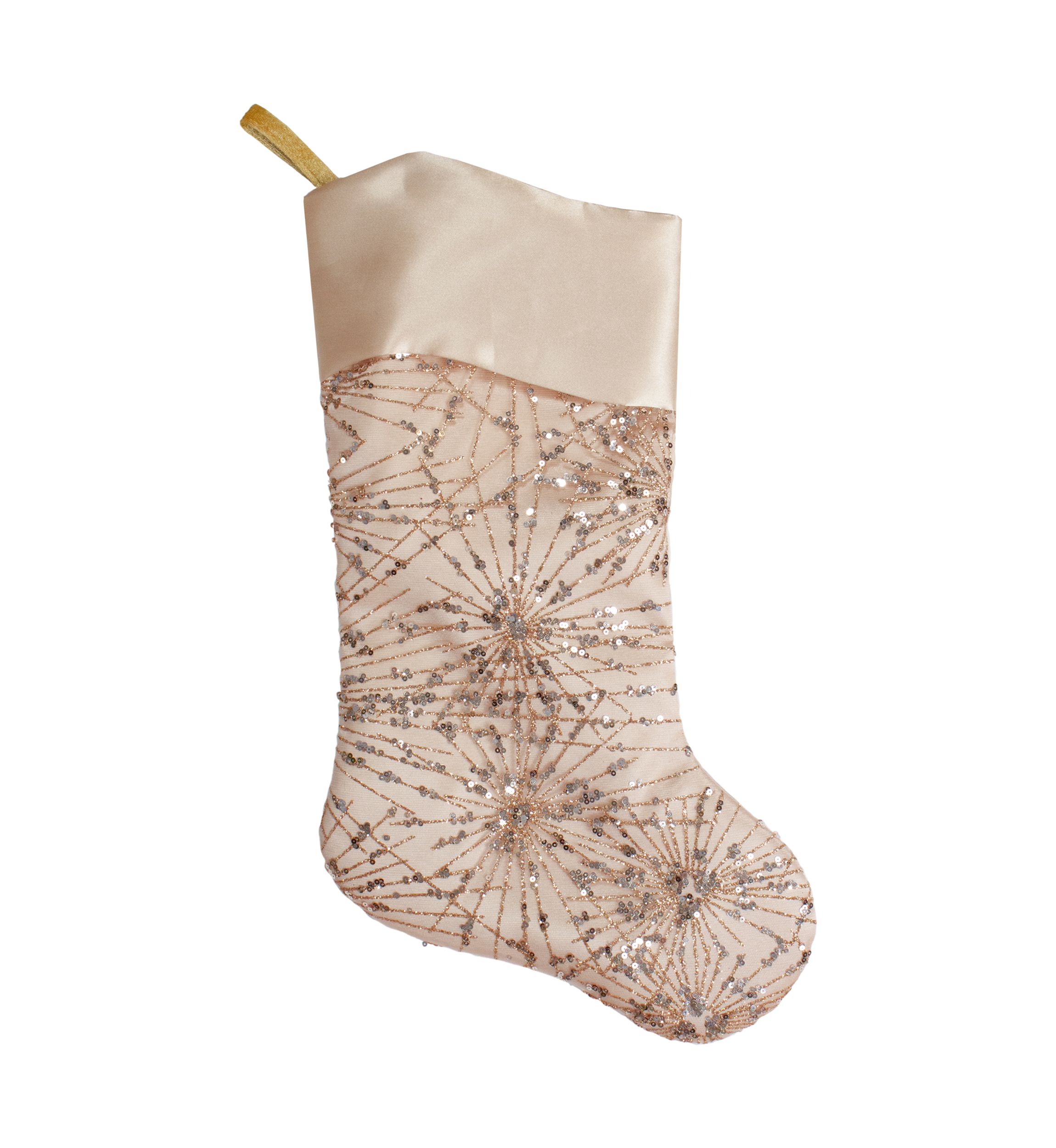 20.5-Inch Gold Glitter and Sequin Satin Cuff Christmas Stocking