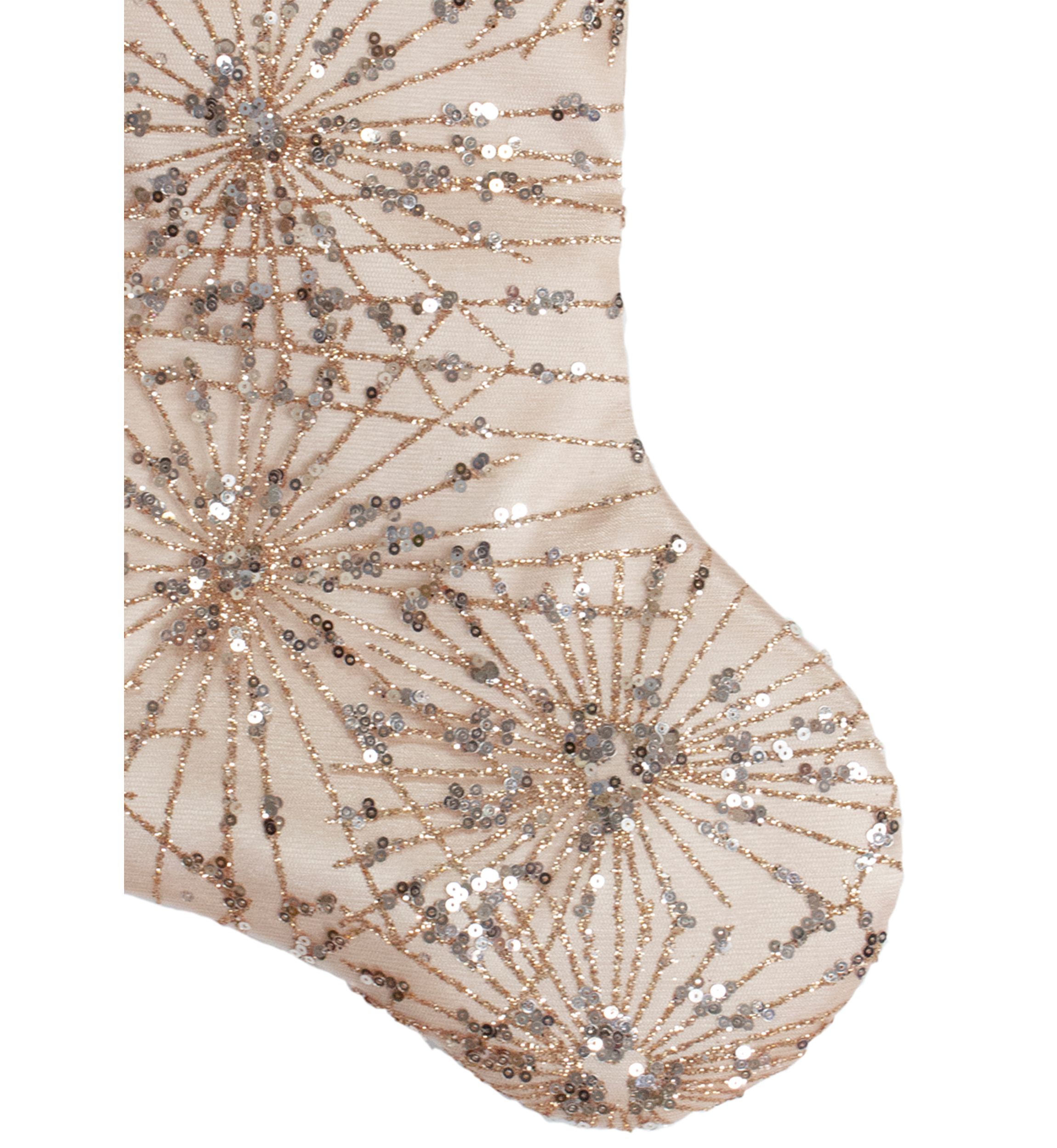 20.5-Inch Gold Glitter and Sequin Satin Cuff Christmas Stocking