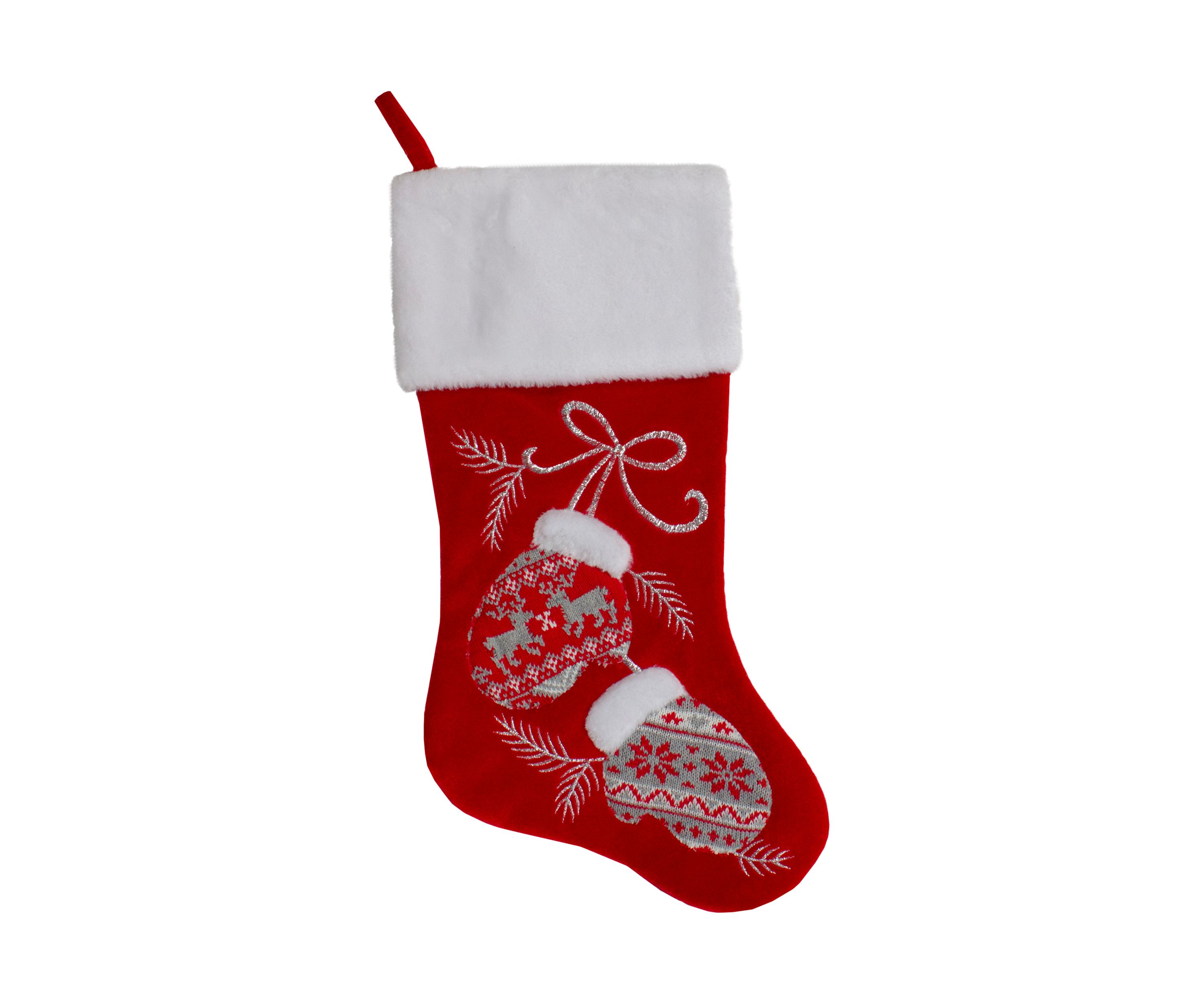 20.5-Inch Red and White Winter Mittens Embroidered Christmas Stocking