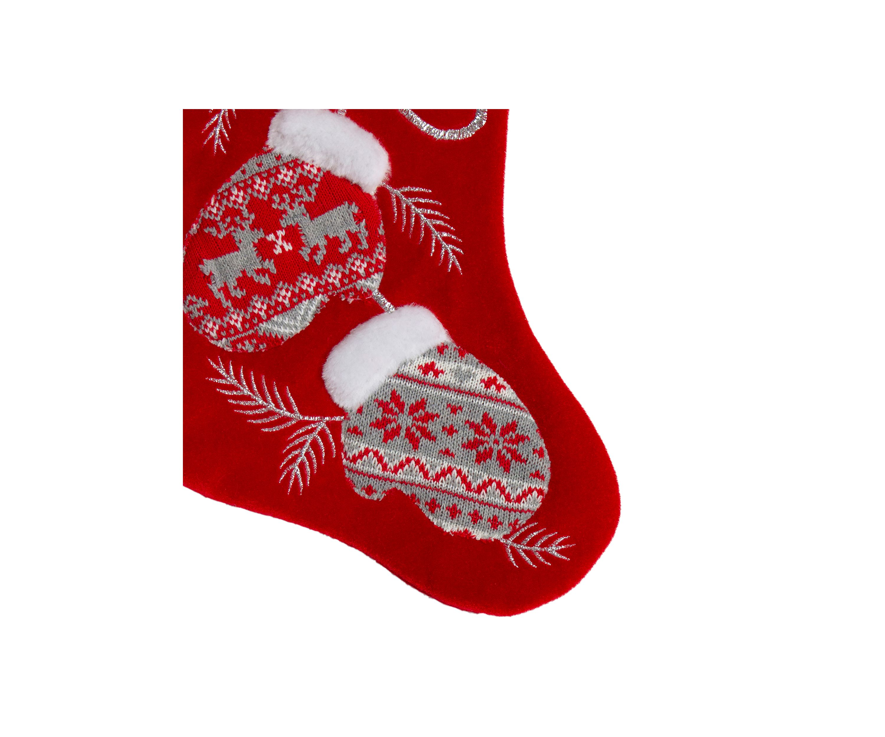 20.5-Inch Red and White Winter Mittens Embroidered Christmas Stocking