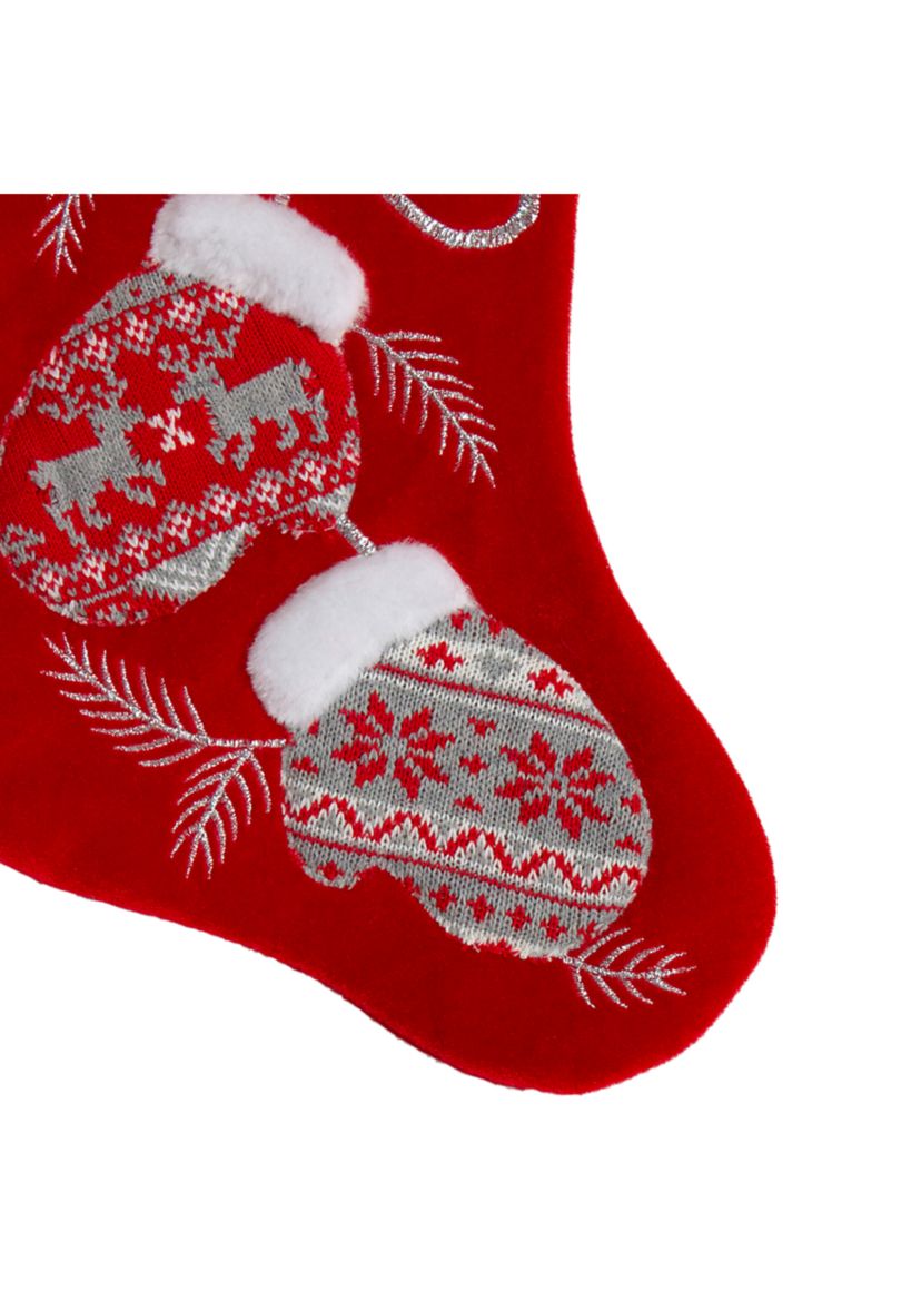20.5-Inch Red and White Winter Mittens Embroidered Christmas Stocking