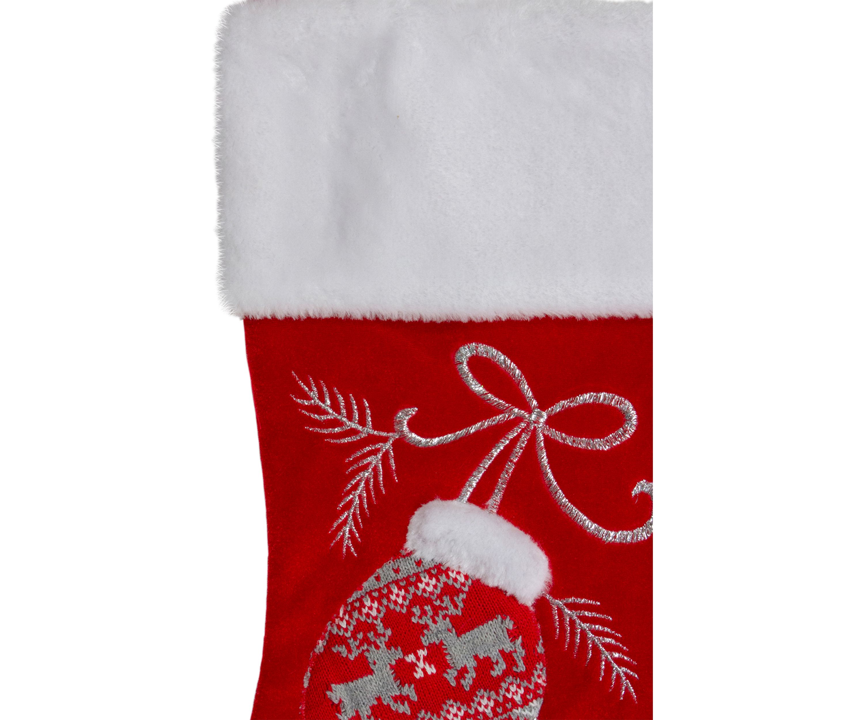 20.5-Inch Red and White Winter Mittens Embroidered Christmas Stocking