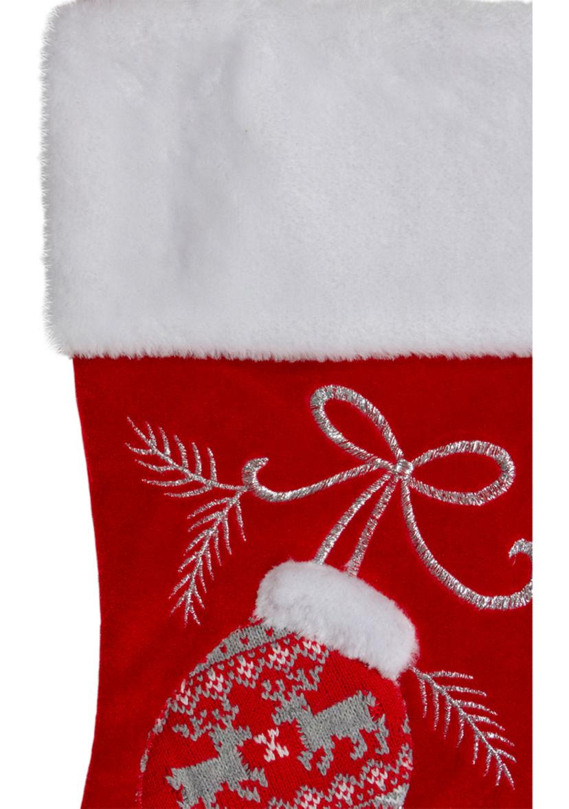 20.5-Inch Red and White Winter Mittens Embroidered Christmas Stocking